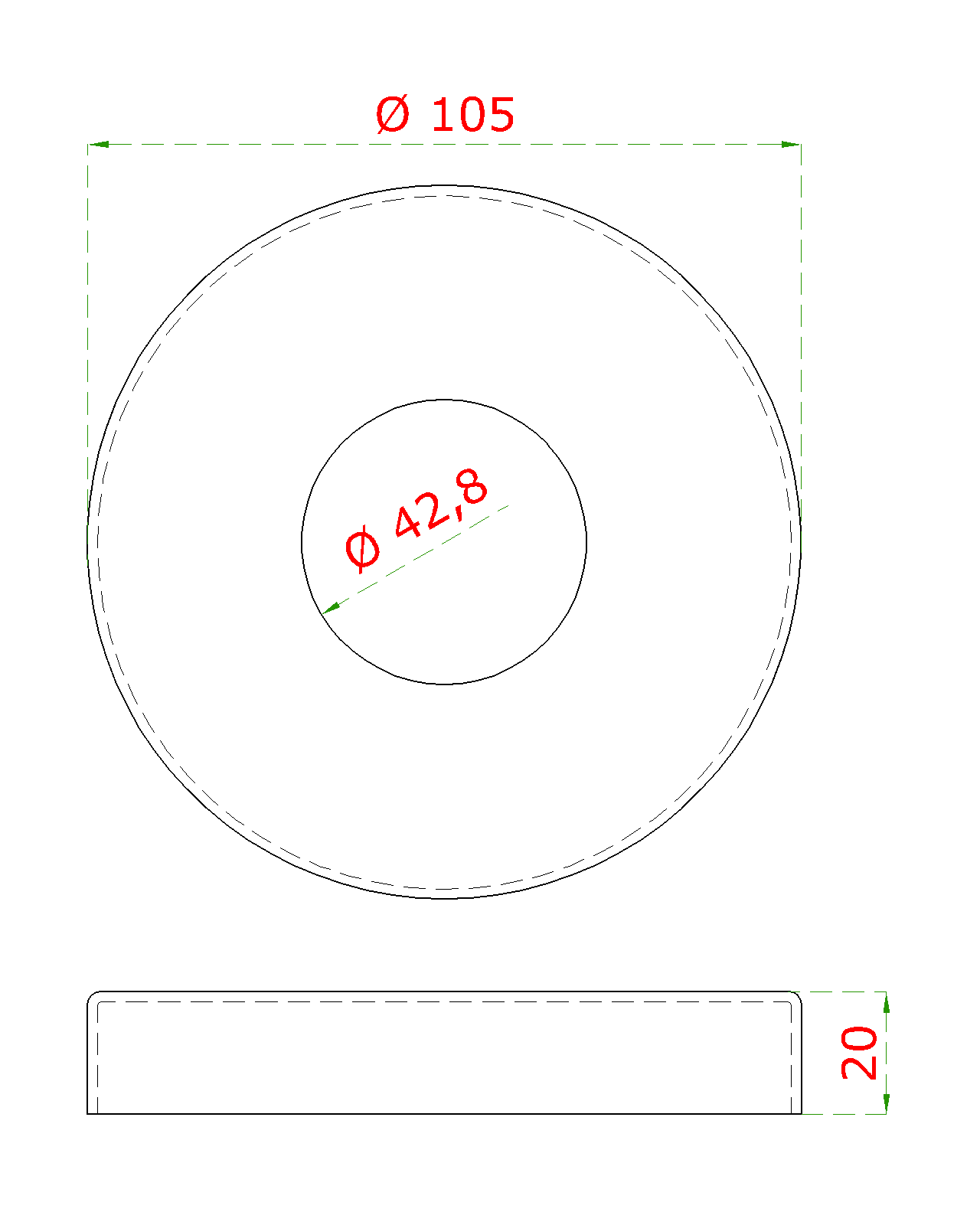 Kryt príruby ø 105 mm, otvor ø 43 mm, brúsená AISI 316