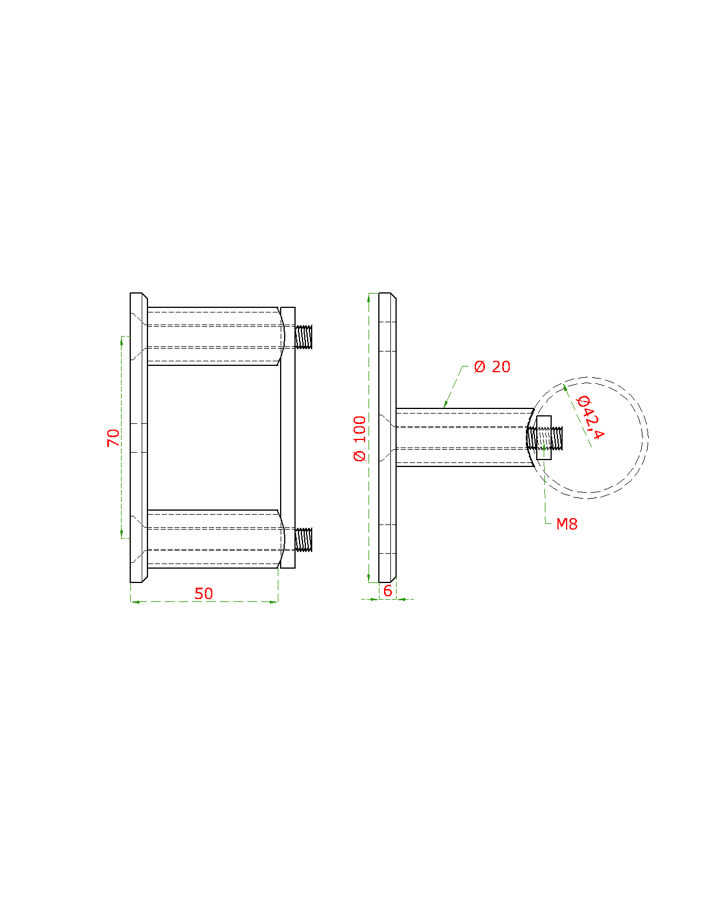 Úchyt na bočné kotvenie stĺpu ø 42,4 mm, brúsená AISI 316