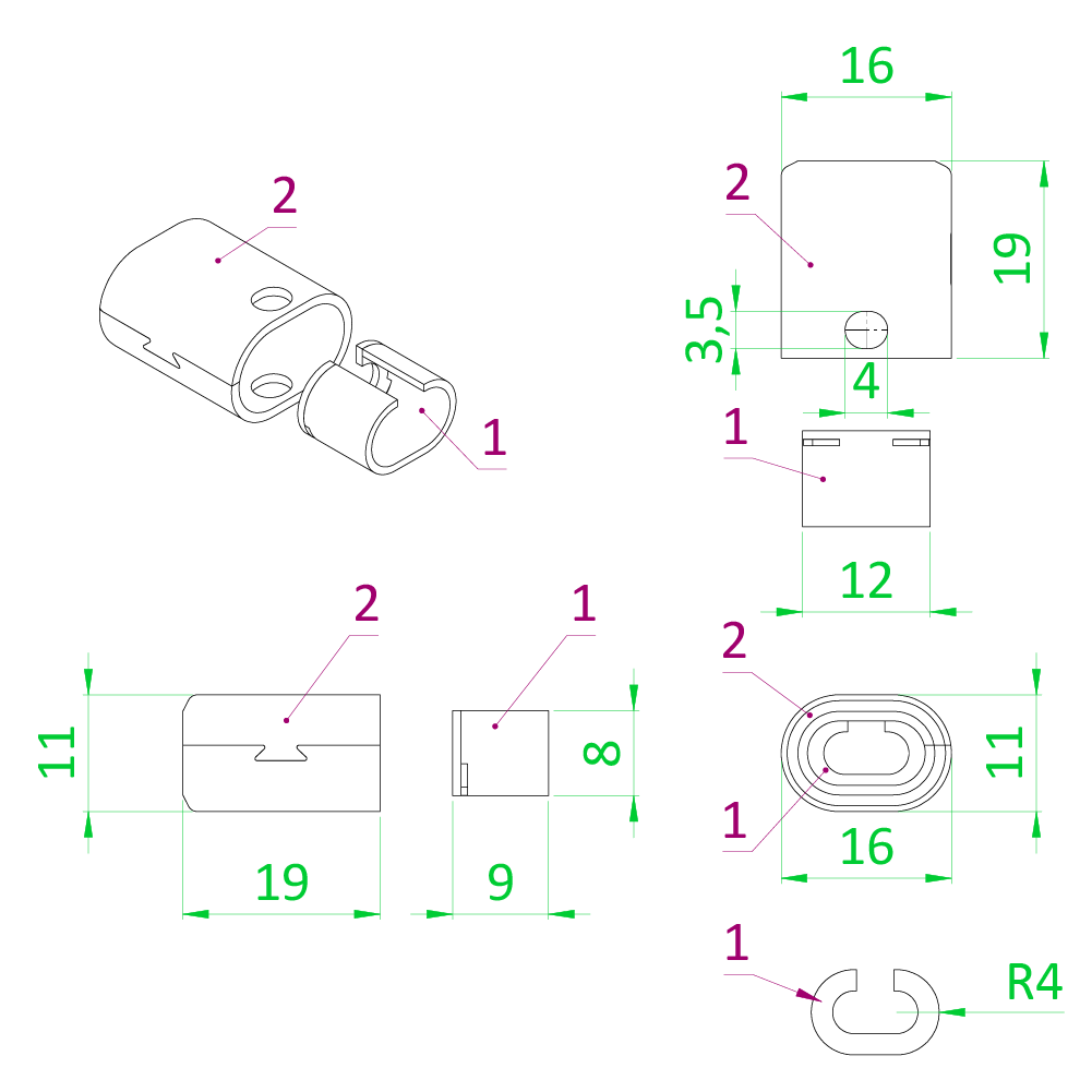 Lisovacie púzdro pre dve ø 3 mm lanká s okom AISI 316