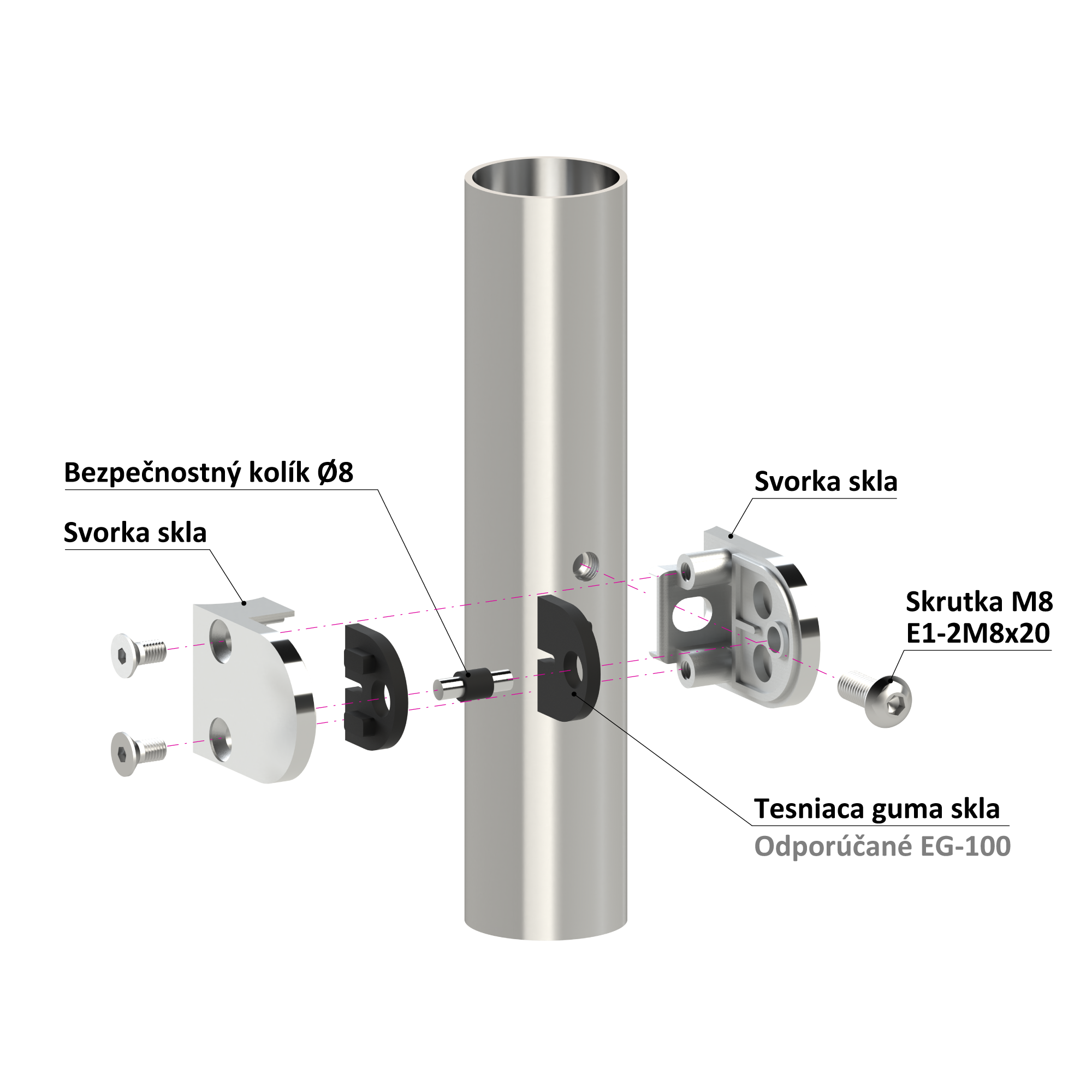 Svorka na trubku ø 42,4 mm, sklo 6 - 10,76 mm, AISI 304