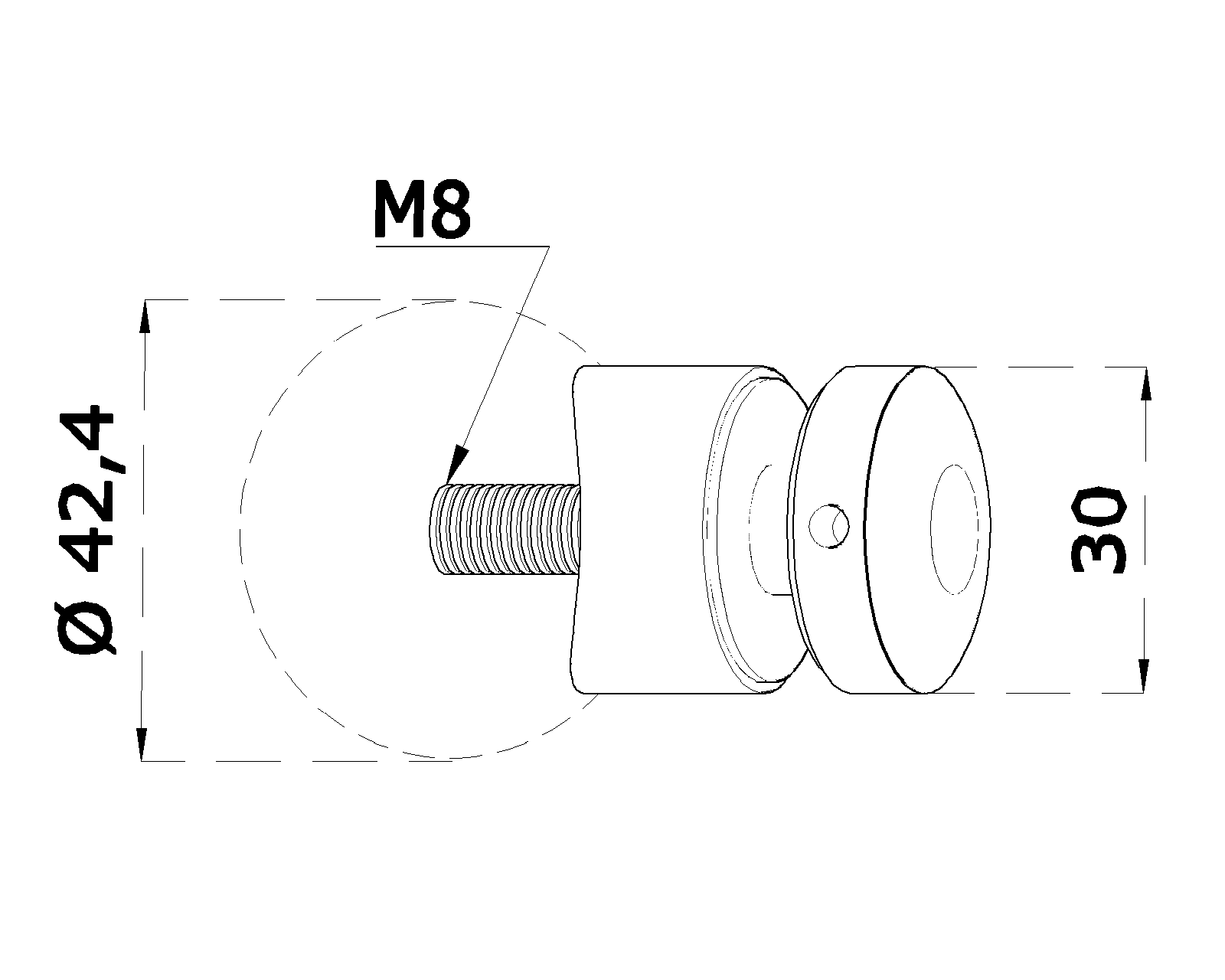 Svorka bodová, na ø 42,4 mm, sklo 6 - 12 mm, AISI 304