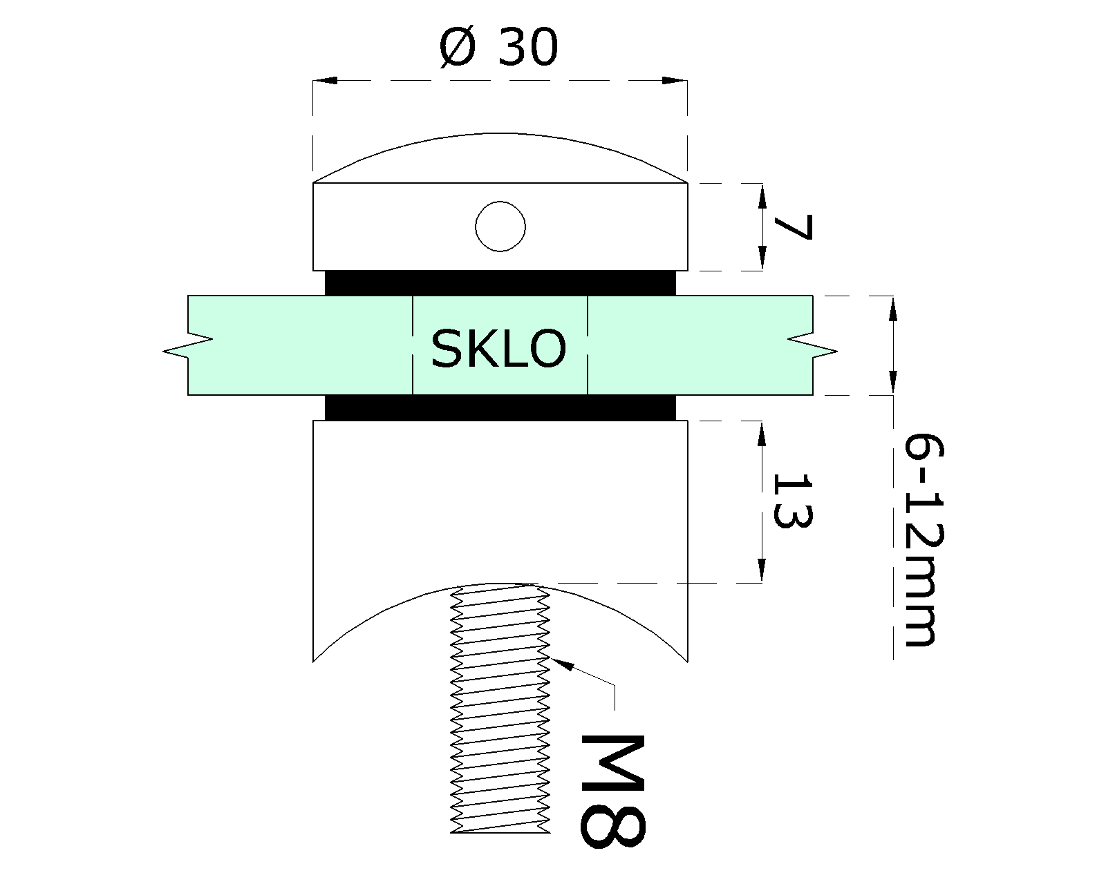 Svorka bodová, na ø 42,4 mm, sklo 6 - 12 mm, AISI 304