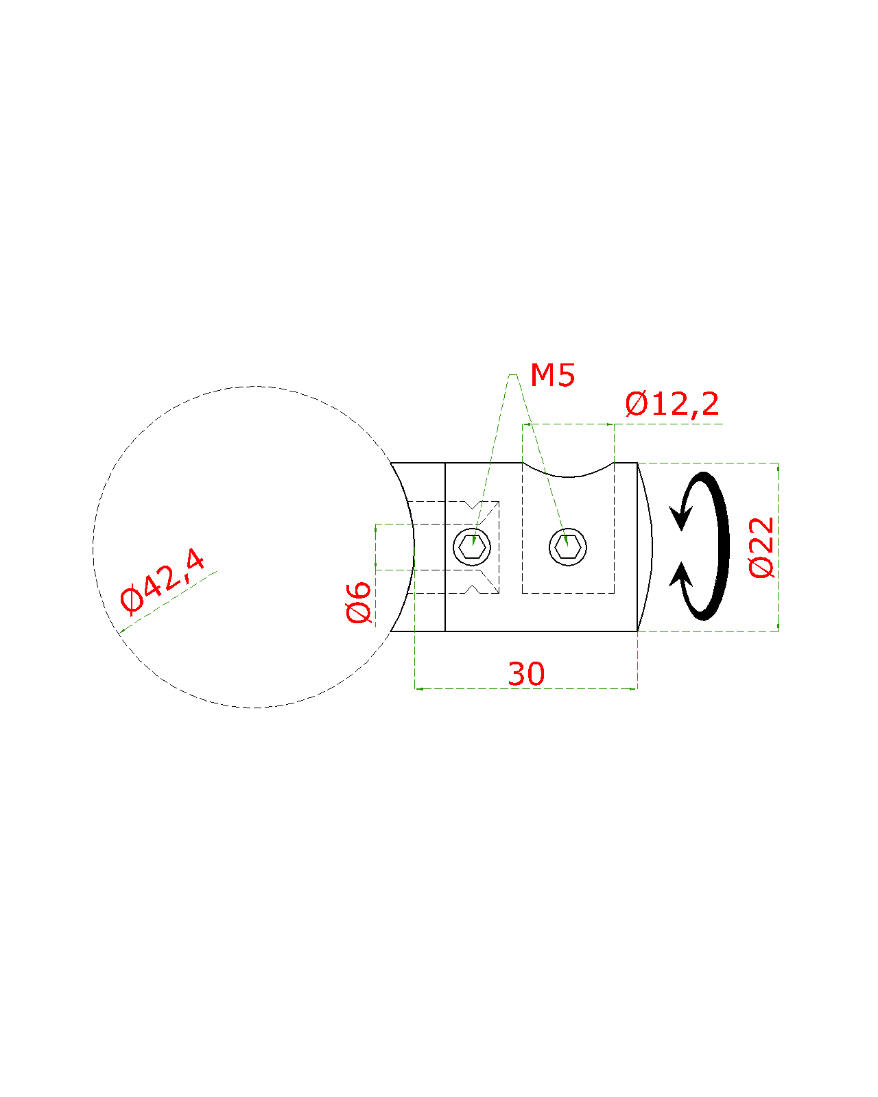 Držiak tyče ø 12 mm (L) na trubku ø 42,4 mm, AISI 304