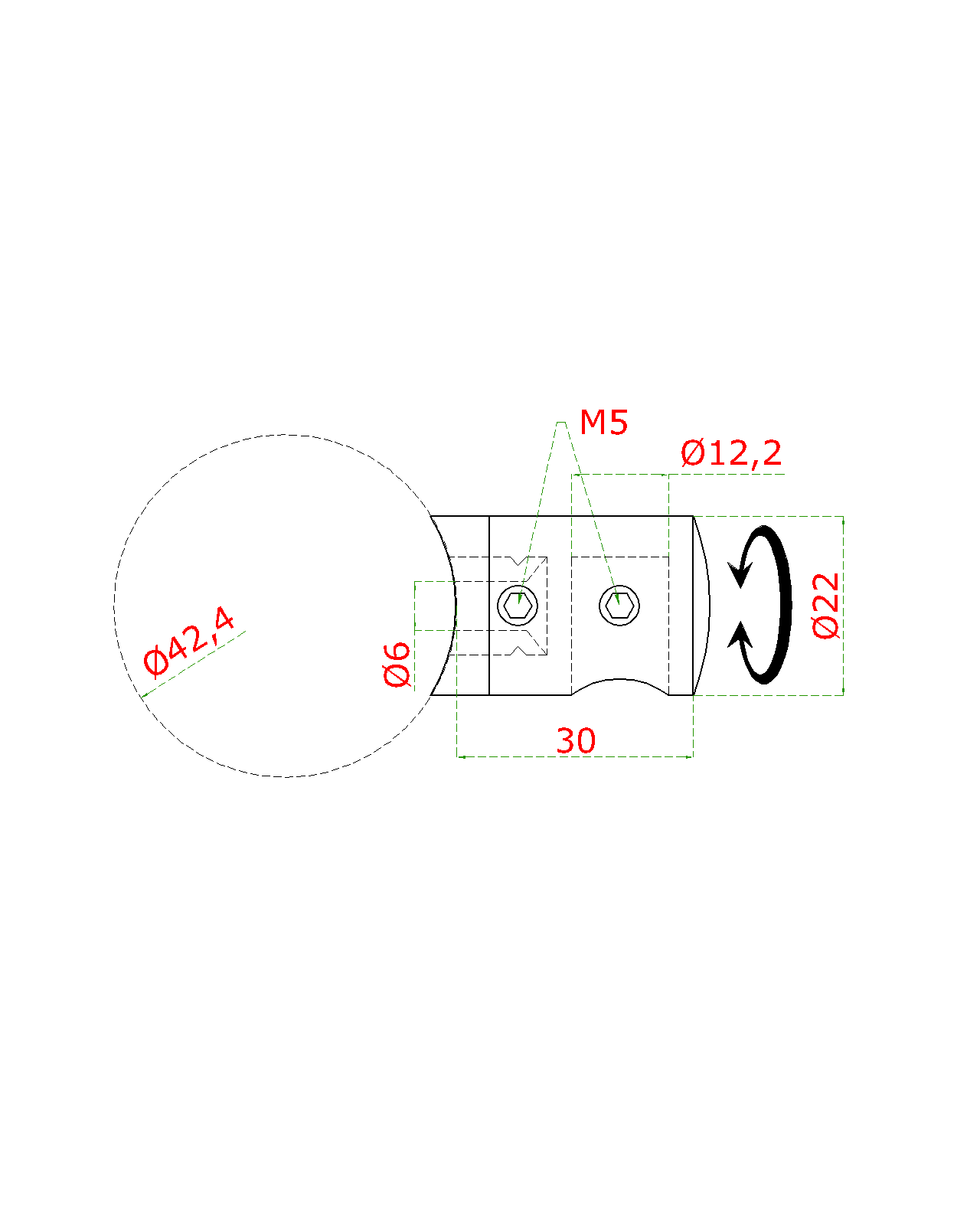 Držiak tyče ø 12 mm (P) na trubku ø 42,4 mm, AISI 304