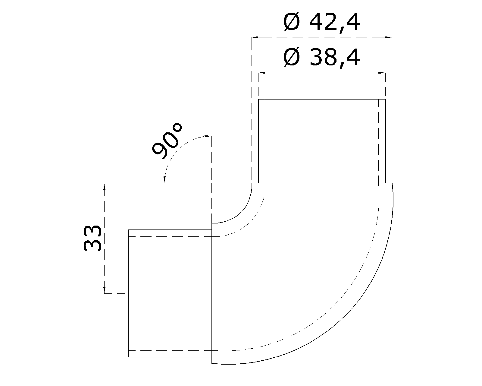 Spojka oblúková 90° na trubku ø 42,4 mm, leštená AISI 304