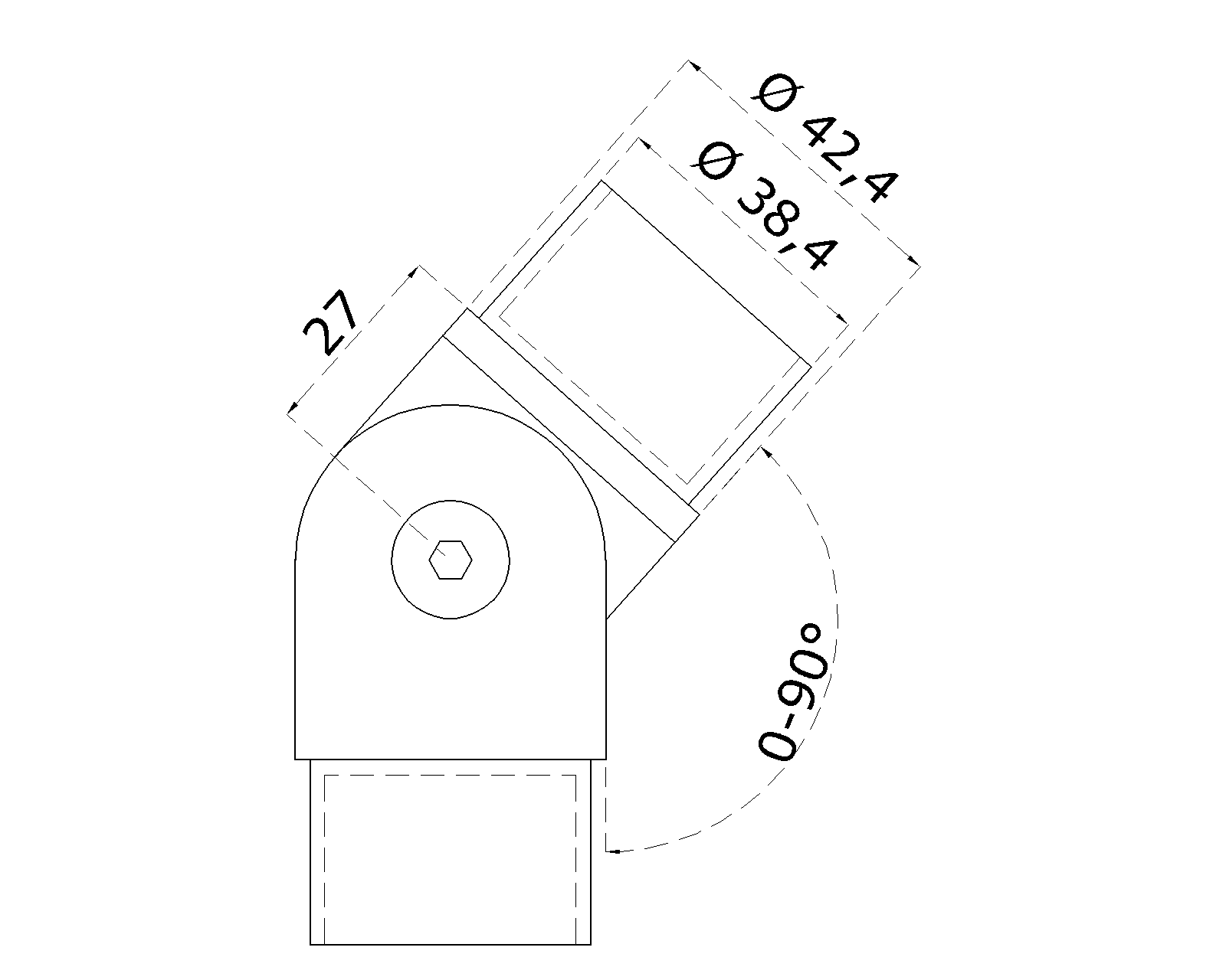 Spojka nastaviteľná na trubku ø 42,4 mm, leštená AISI 304