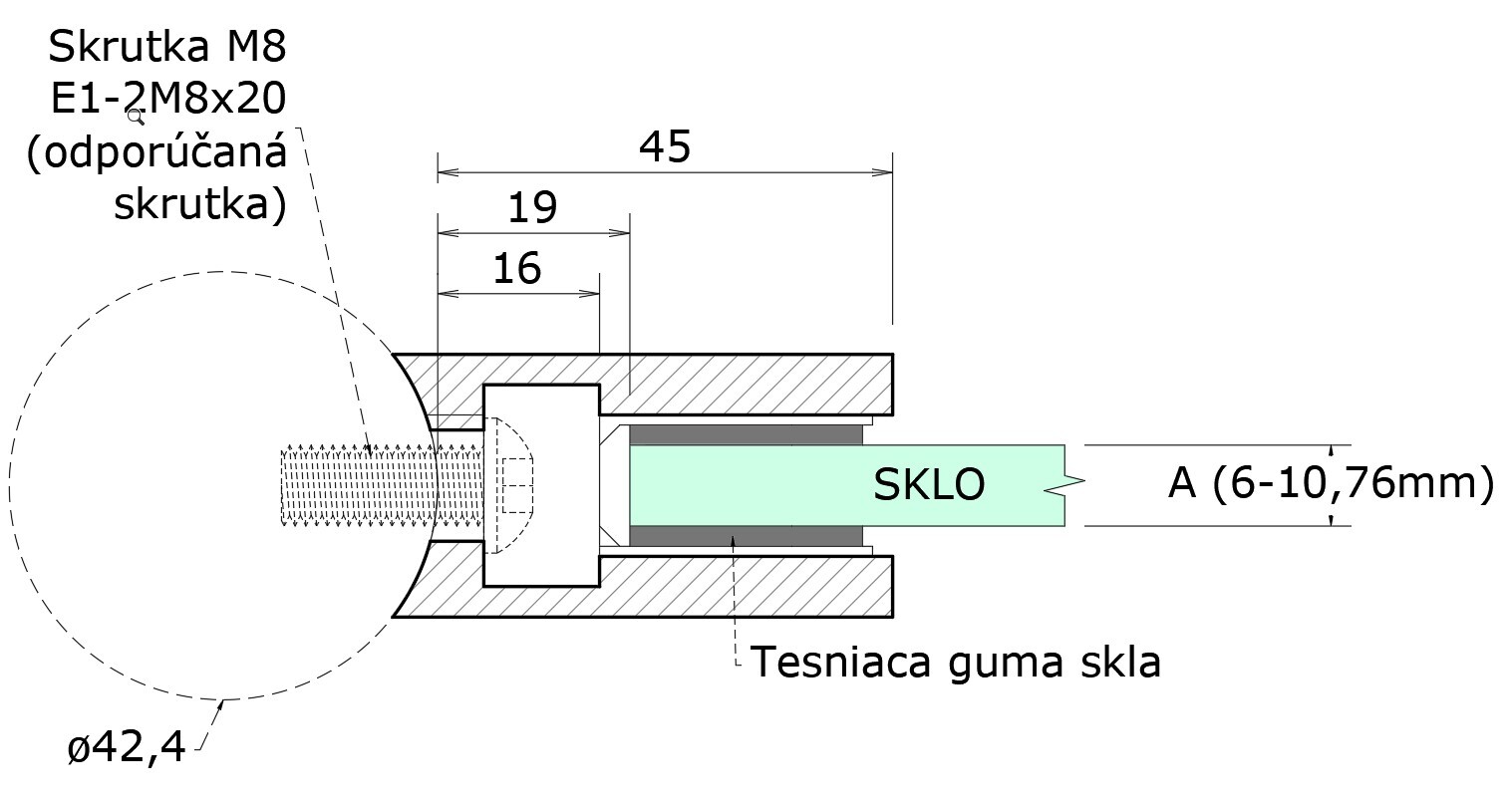 Svorka na trubku ø 42,4 mm, sklo 6 - 10,76 mm, AISI 304