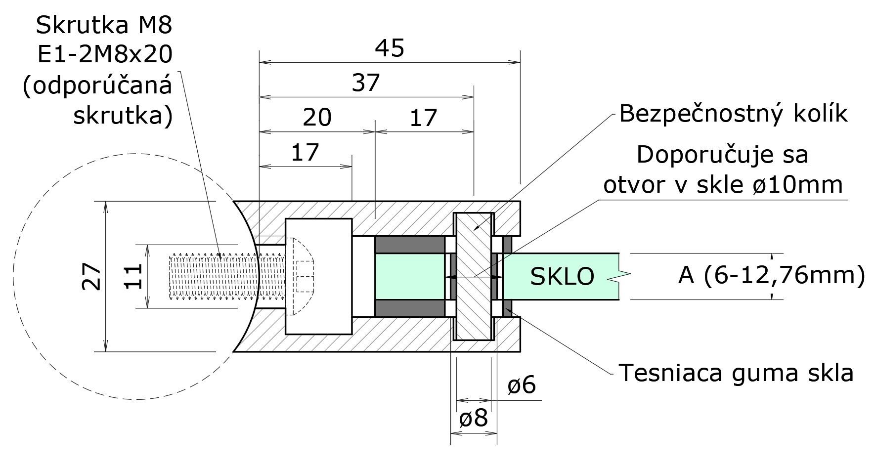 Svorka skla/plechu na trubku ø 42,4 mm, so spodnou podložkou