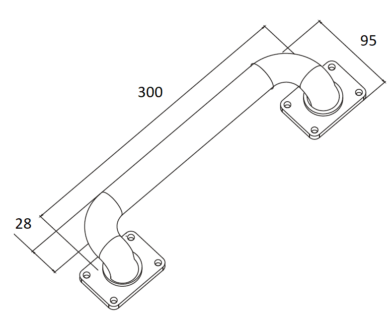Madlo 348 x 88 mm, ø 28 mm, osadenie 74 mm, čierna farba