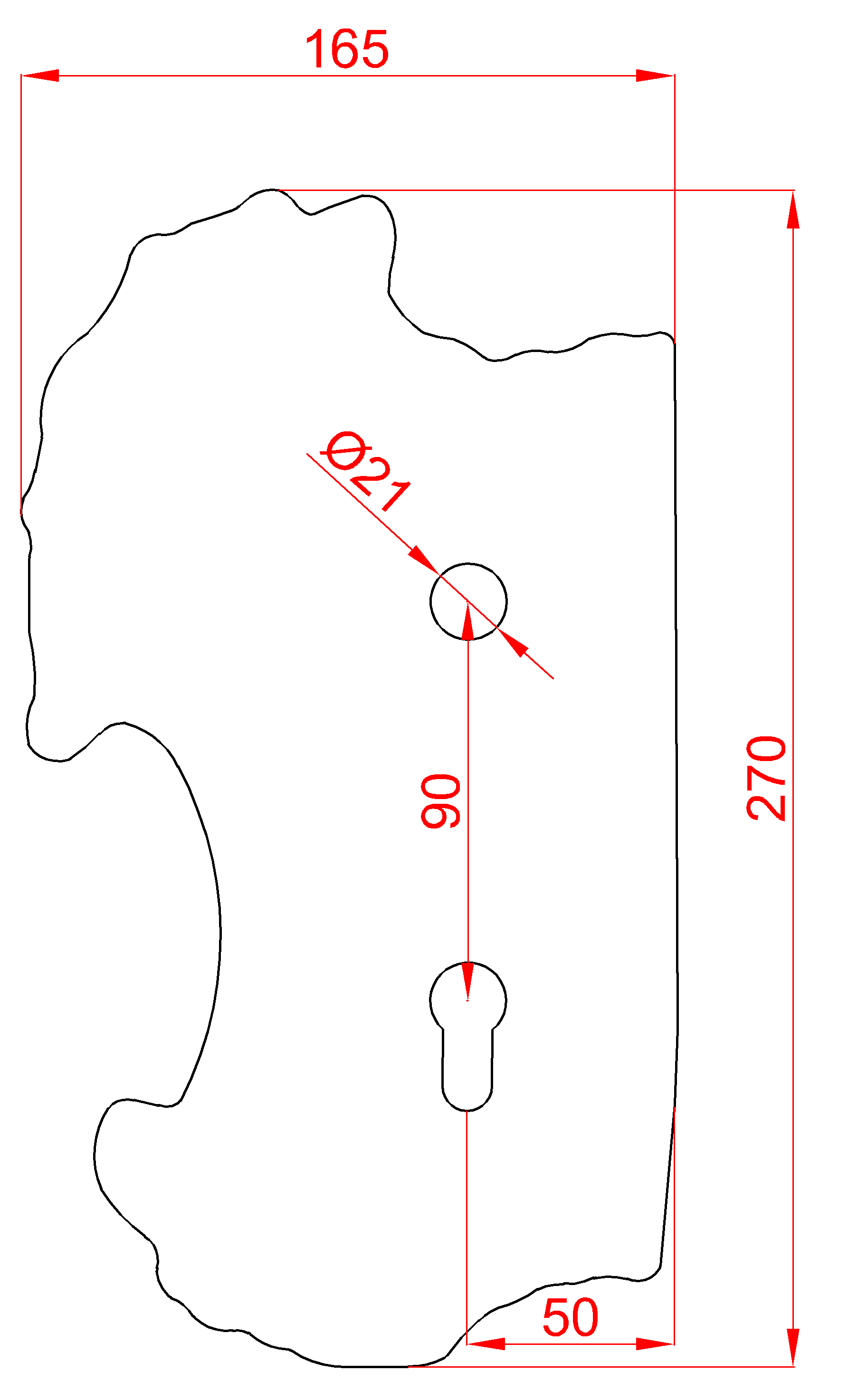 Štít 270 x 165 x 2 mm, rozteč 90 mm, zdobený, pravý