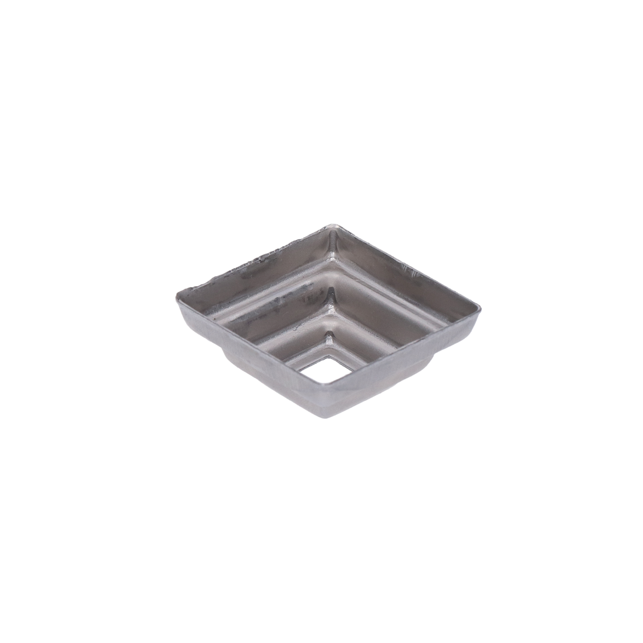 Krytka plechová 44 x 44 x 20 mm, diera 14 x 14 mm, výlisok