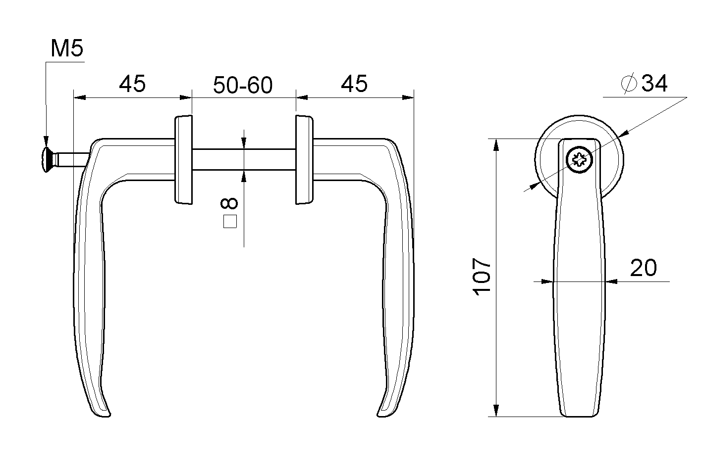 Kľučka Al, na profil 50 - 60 mm, čierna