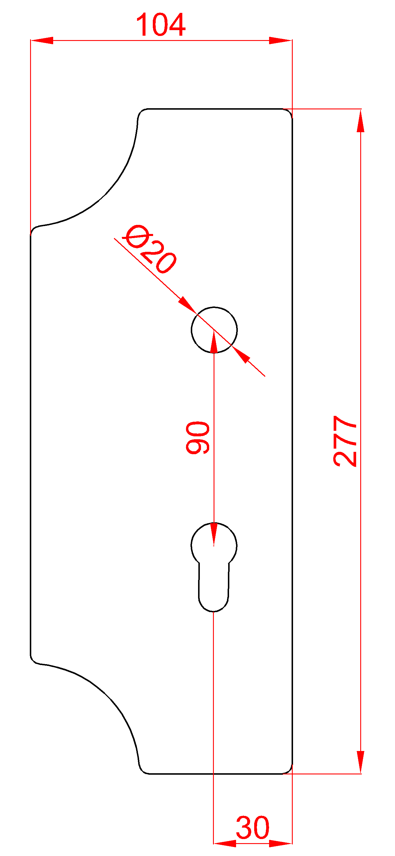 Štít 277 x 104 x 2 mm, rozteč 90 mm, ľavý, pre ZM90/45H
