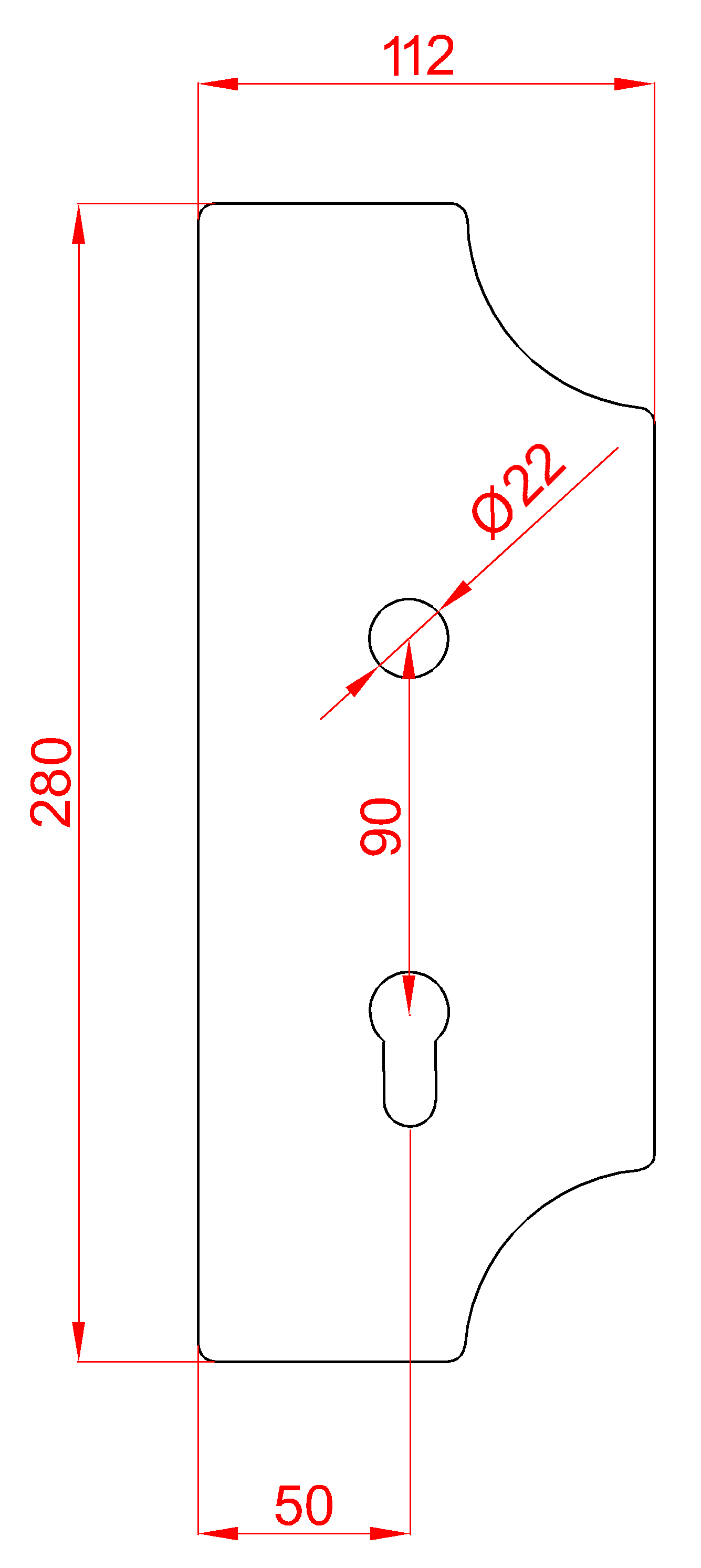 DOPREDAJ štít 280 x 112 x 3 mm, rozteč 90 mm, zdobený, pravý