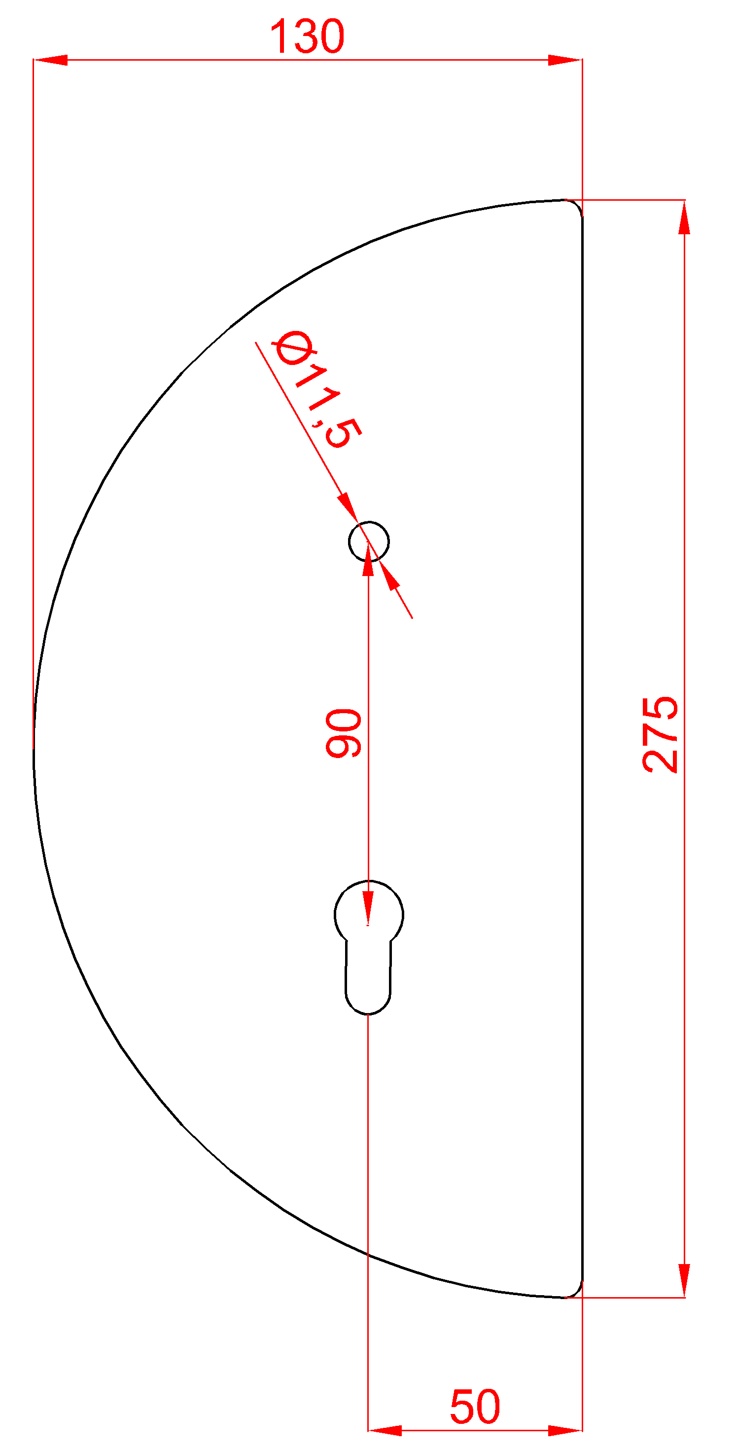 Štít 275 x 130 x 3 mm, rozteč 90 mm, ľavý, pre ZM90/80