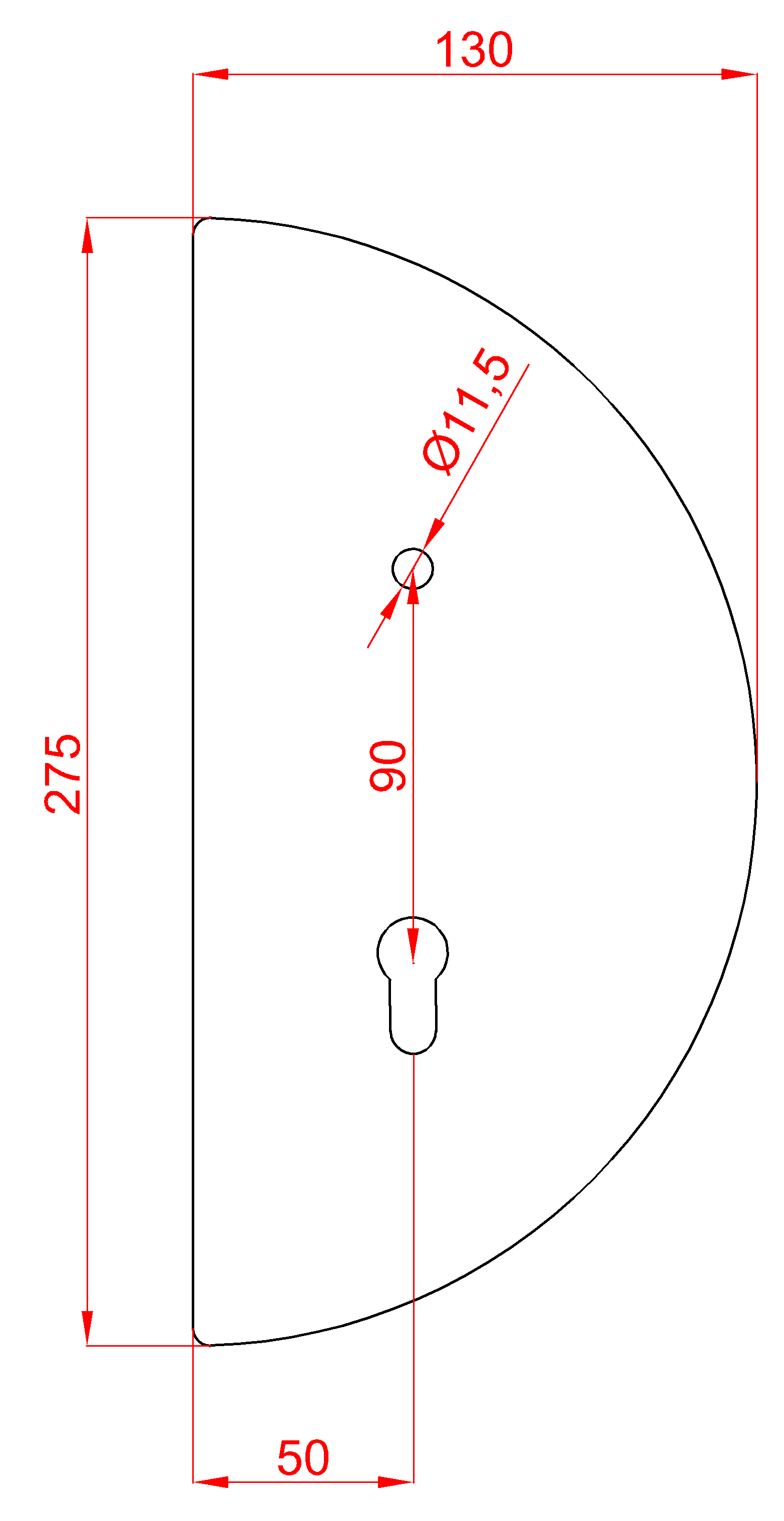 Štít 275 x 130 x 3 mm, rozteč 90 mm, pravý, pre ZM90/80