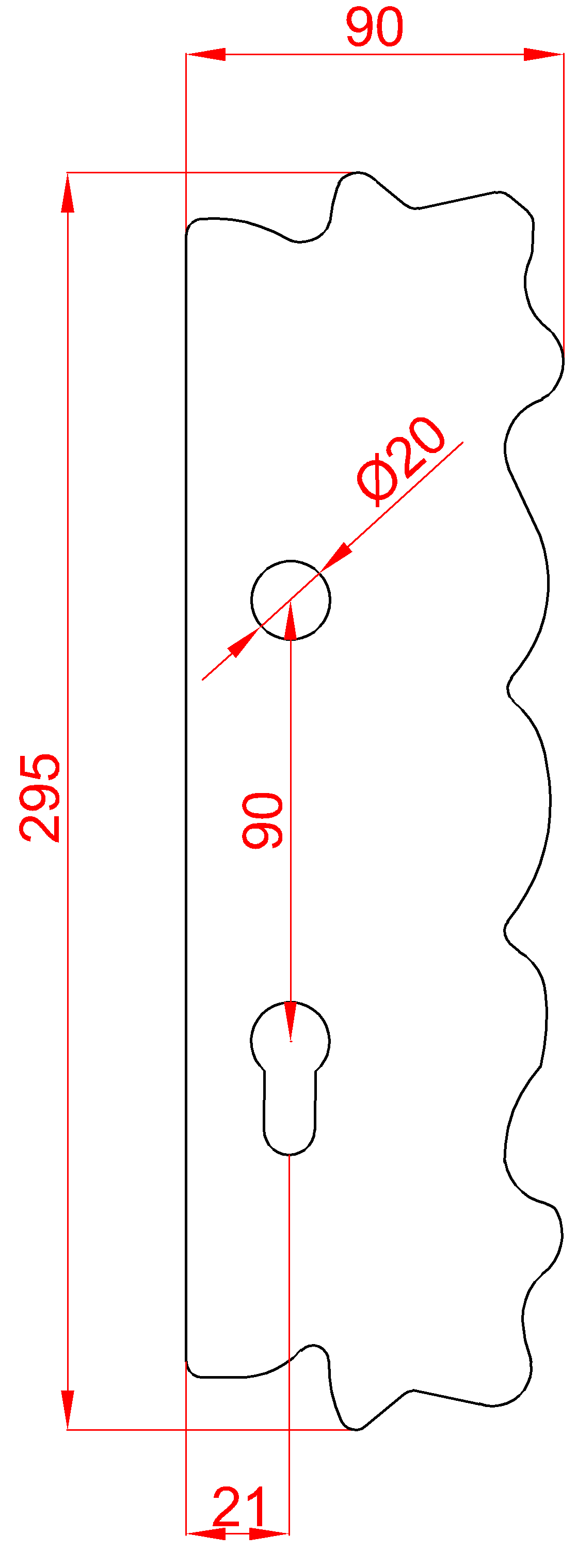 DOPREDAJ štít 295 x 90 x 4 mm, rozteč 90 mm, pravý