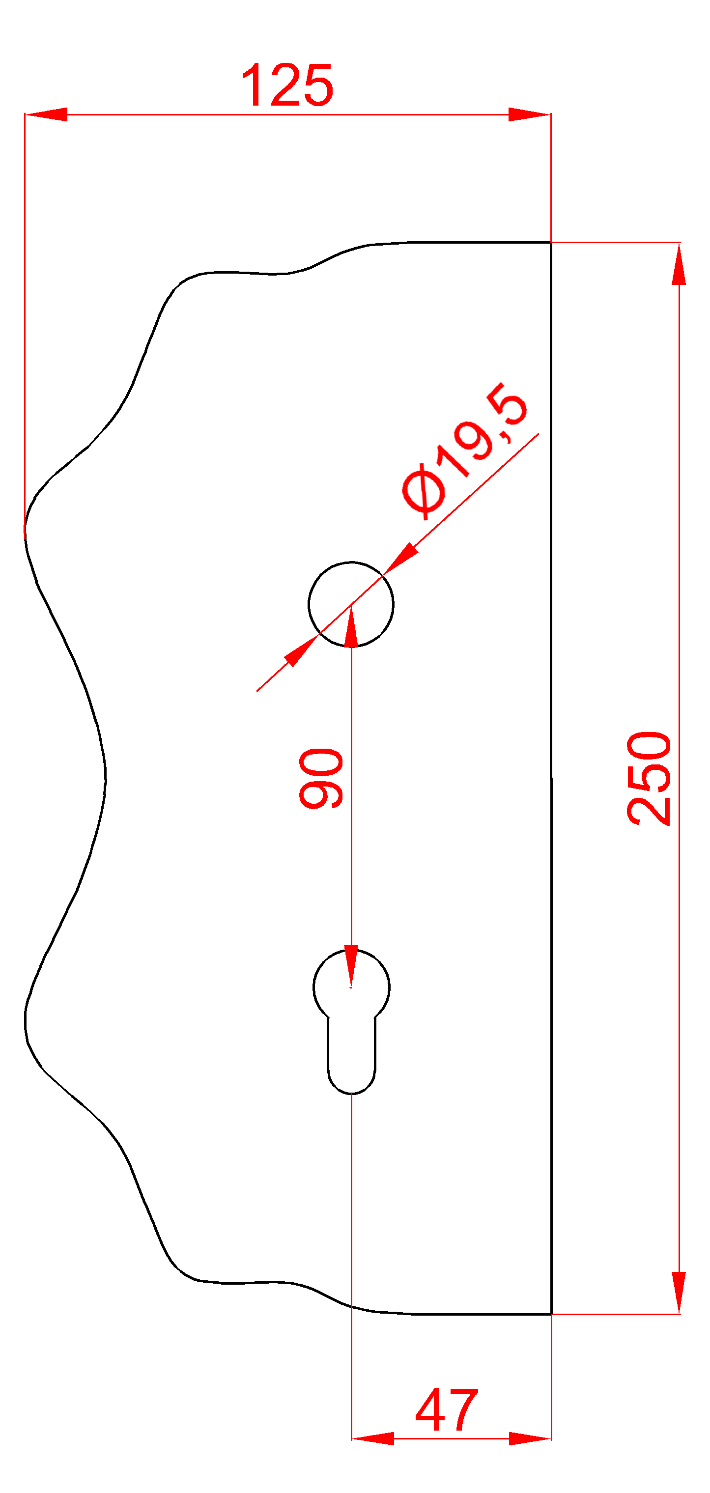 Štít 250 x 125 x 3 mm, rozteč 90 mm, hladký, obojstranný