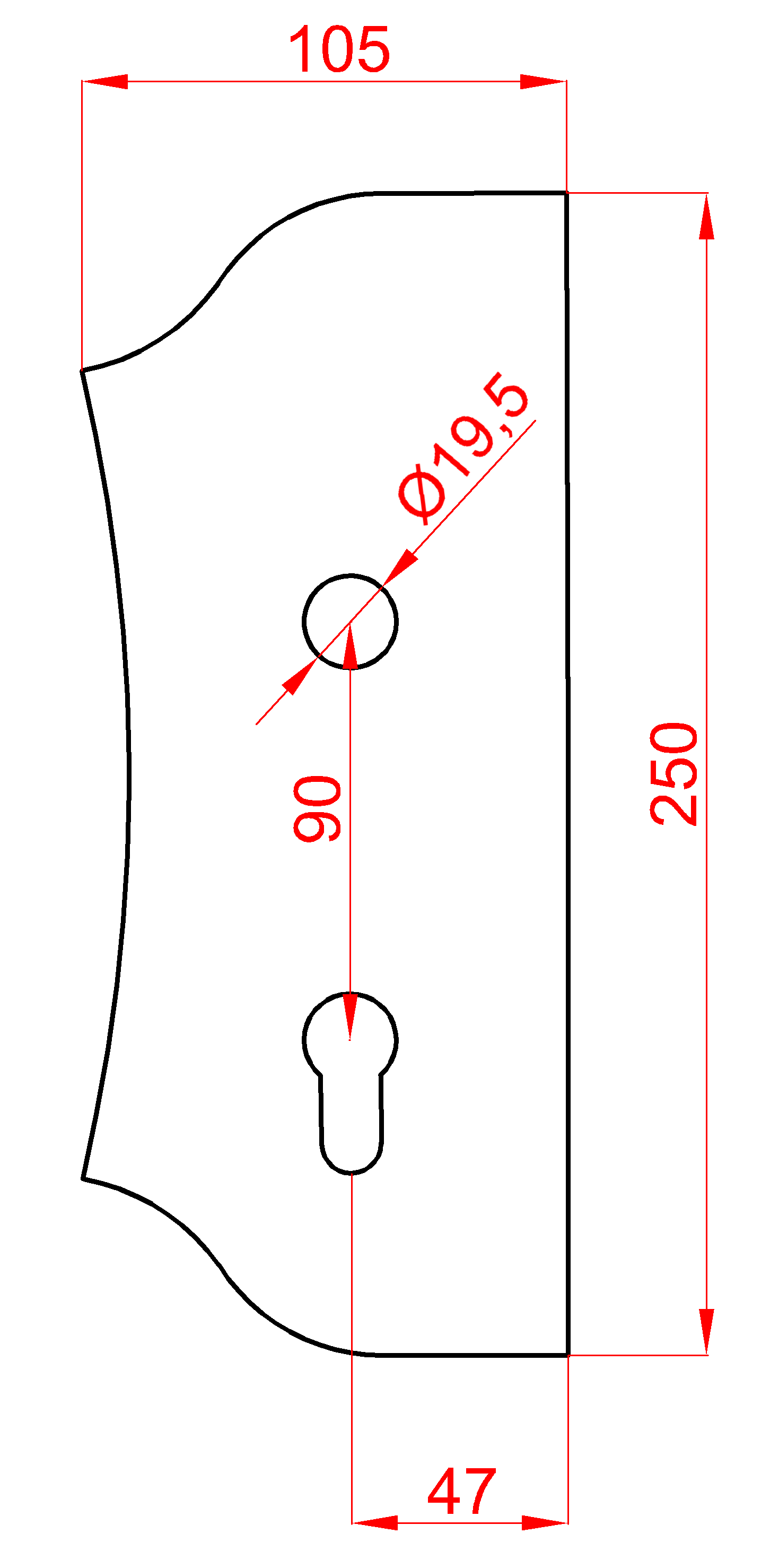 Štít 250 x 104 x 3 mm, rozteč 90 mm, hladký, obojstranný