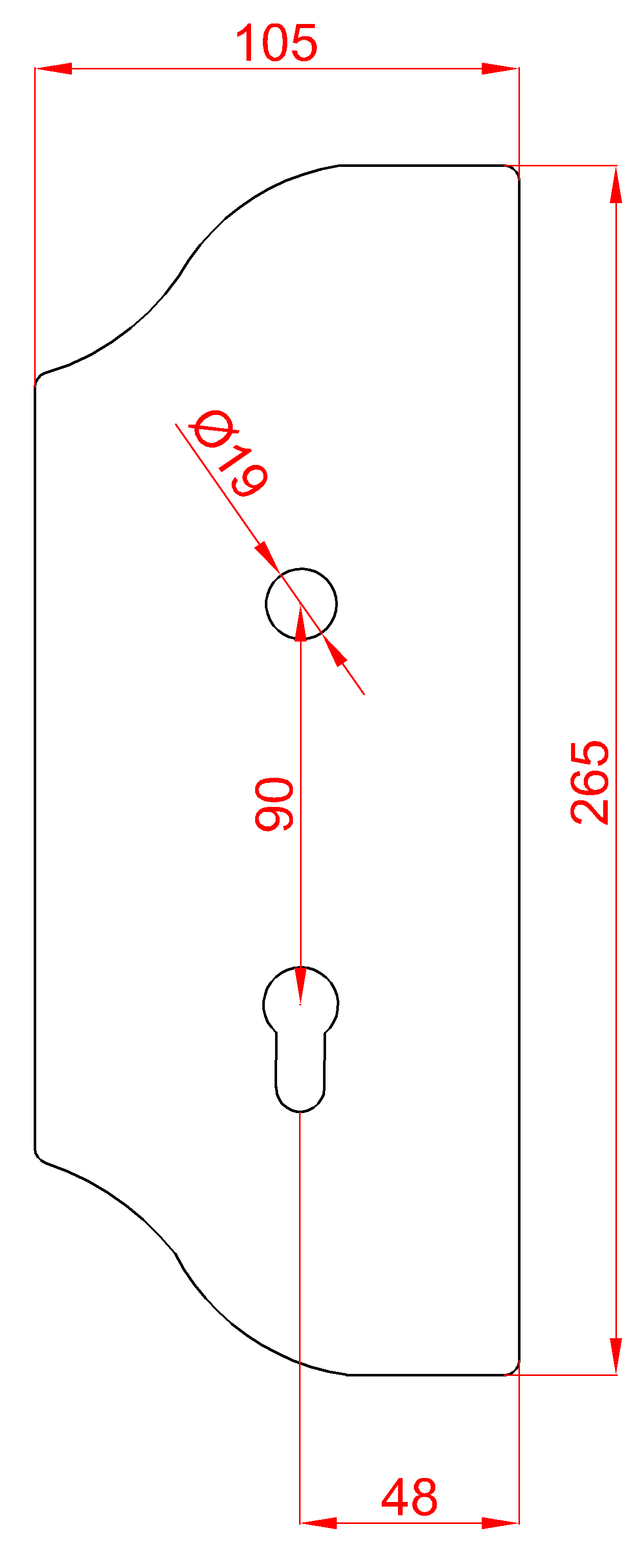 Štít 265 x 105 x 3 mm, rozteč 90 mm, zdobený, ľavý