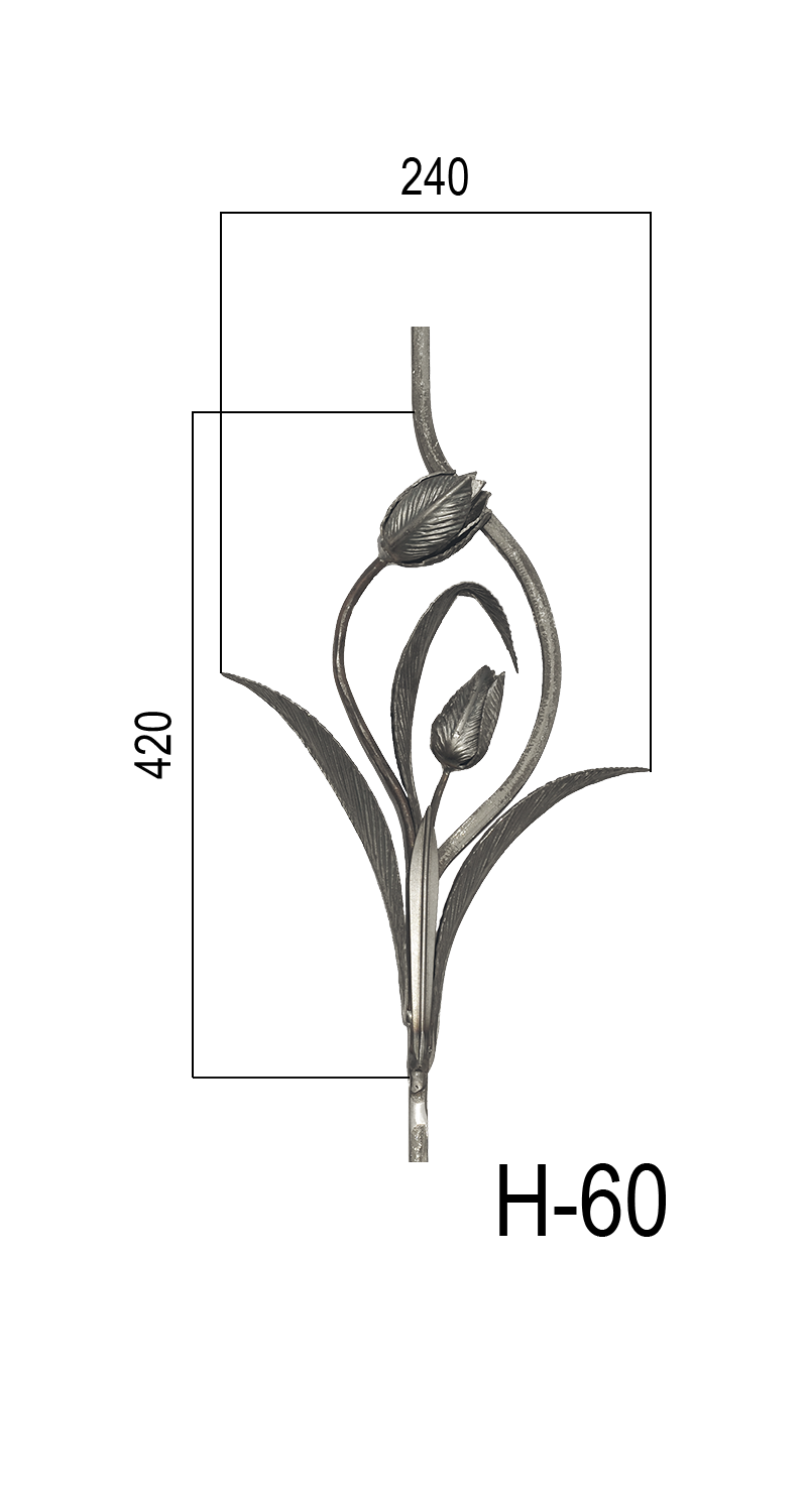 Tyč 12 x 12 mm, 950 x 250 mm s tulipánom