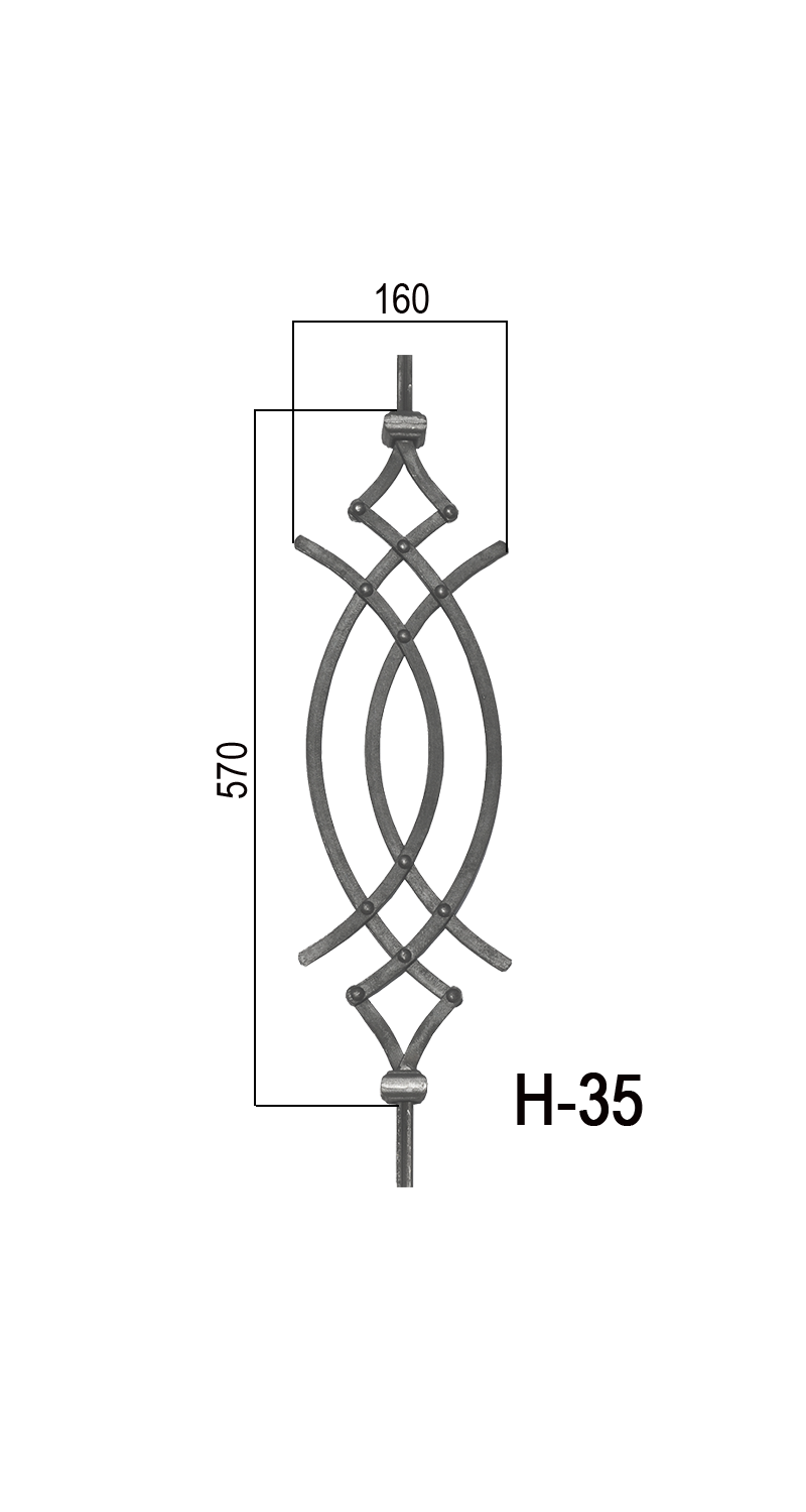 Tyč 12 x 12 x 950 mm, ornament nitovaný 570 x 165 mm