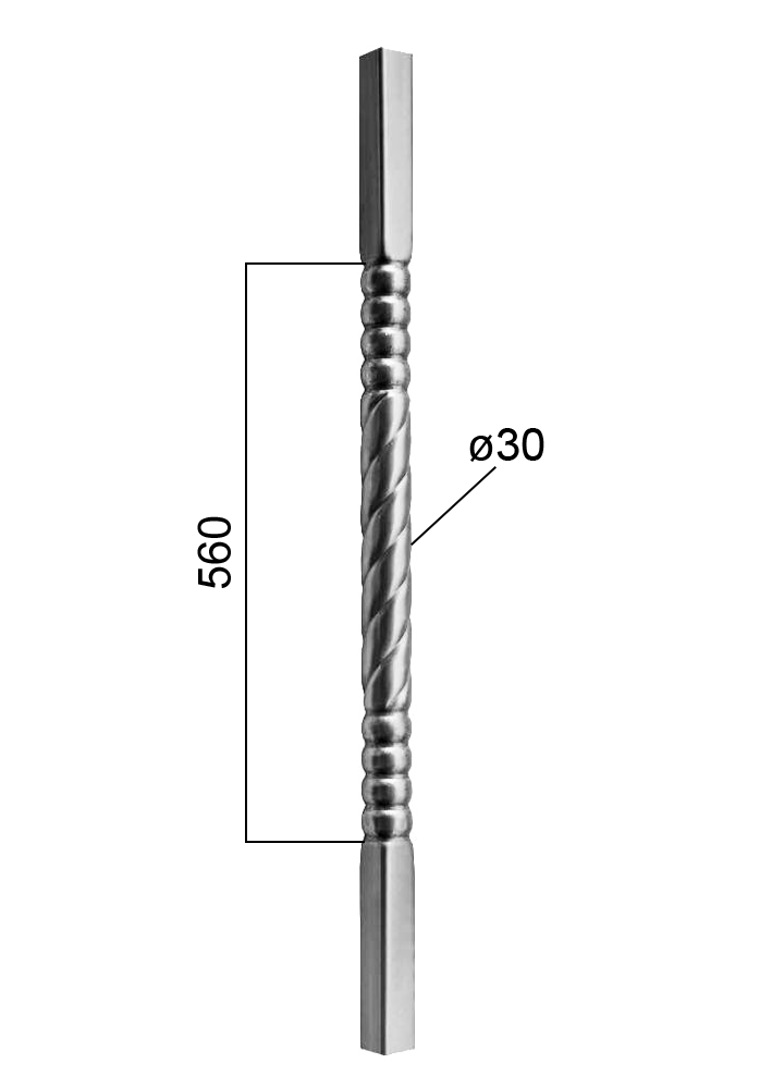 Tyč-rúrková 1000 mm so štvorcovou zakladňou 25 x 25 mm