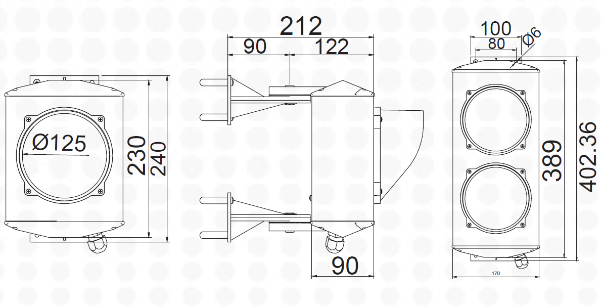 ASF semafor dvojkomorový, žiarovka E27 900Lm, hlinik, 230 V
