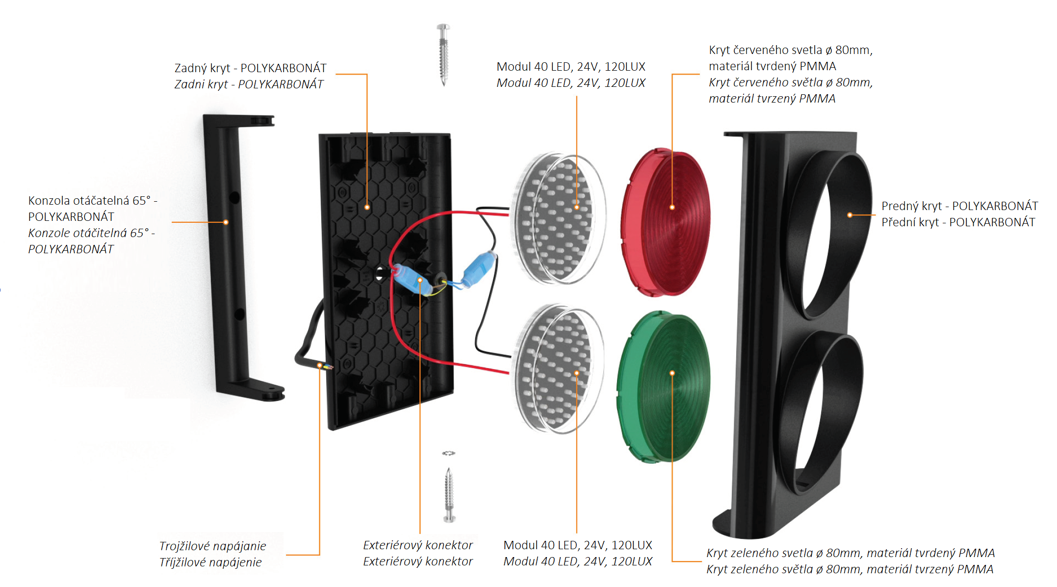 ASF Semafor ø 80 mm dvojkomorový, červená a zelená, 24 V