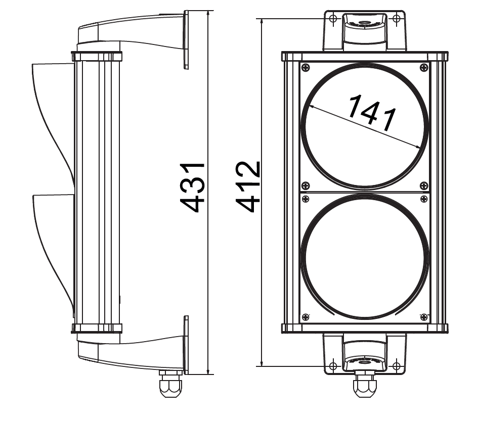 ASF Semafor dvojkomorový, LED, hliník, 0-230 V AC/DC