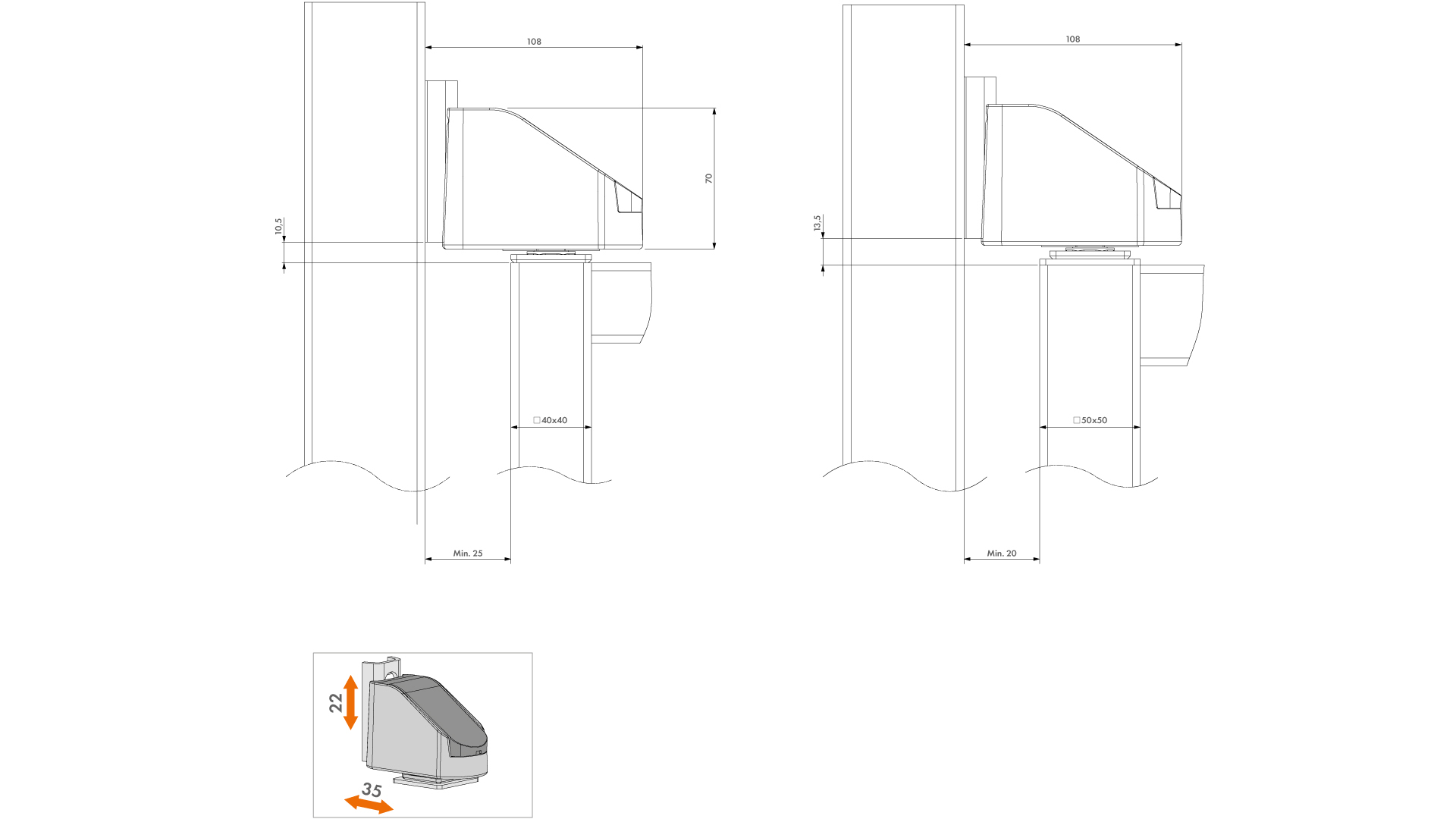 Bezúdržbový ložiskový osový záves 2D, otvárateľný 90°