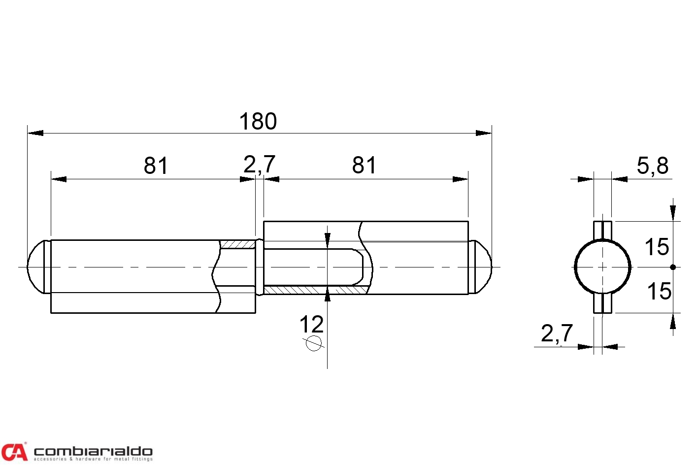 Pánt dvojdielny L = 170 mm