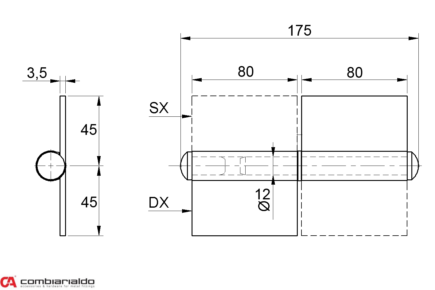 Pánt s platňou dvojdielny L = 160 mm (ľavý)