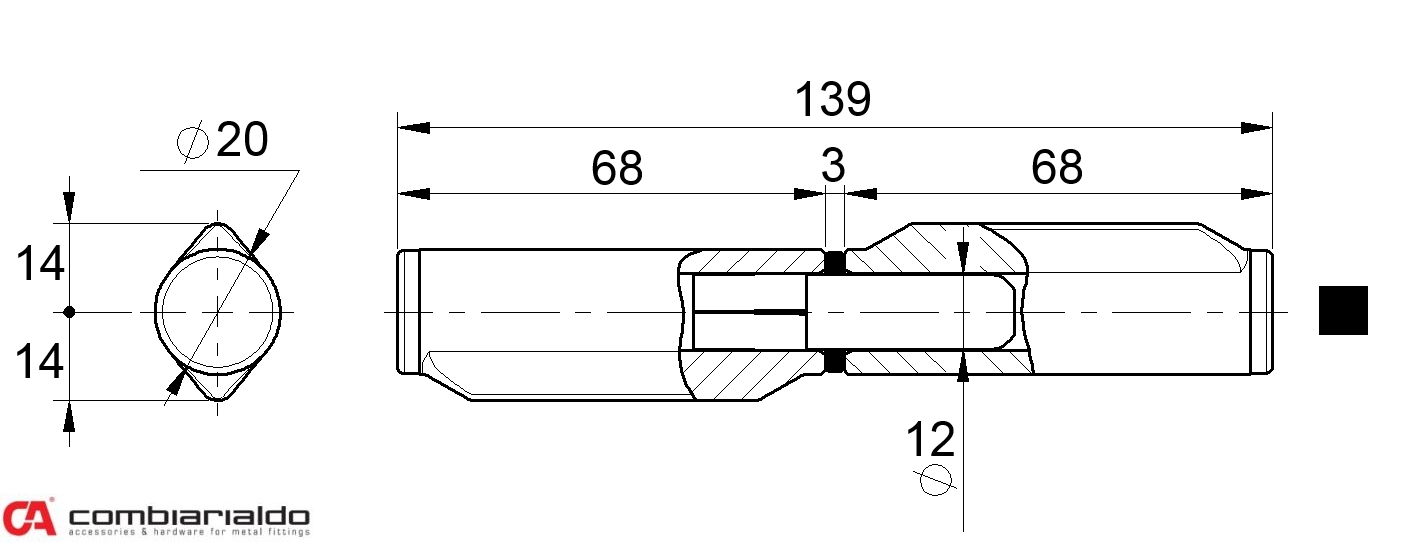 Pánt dvojdielny 140 x 20 mm