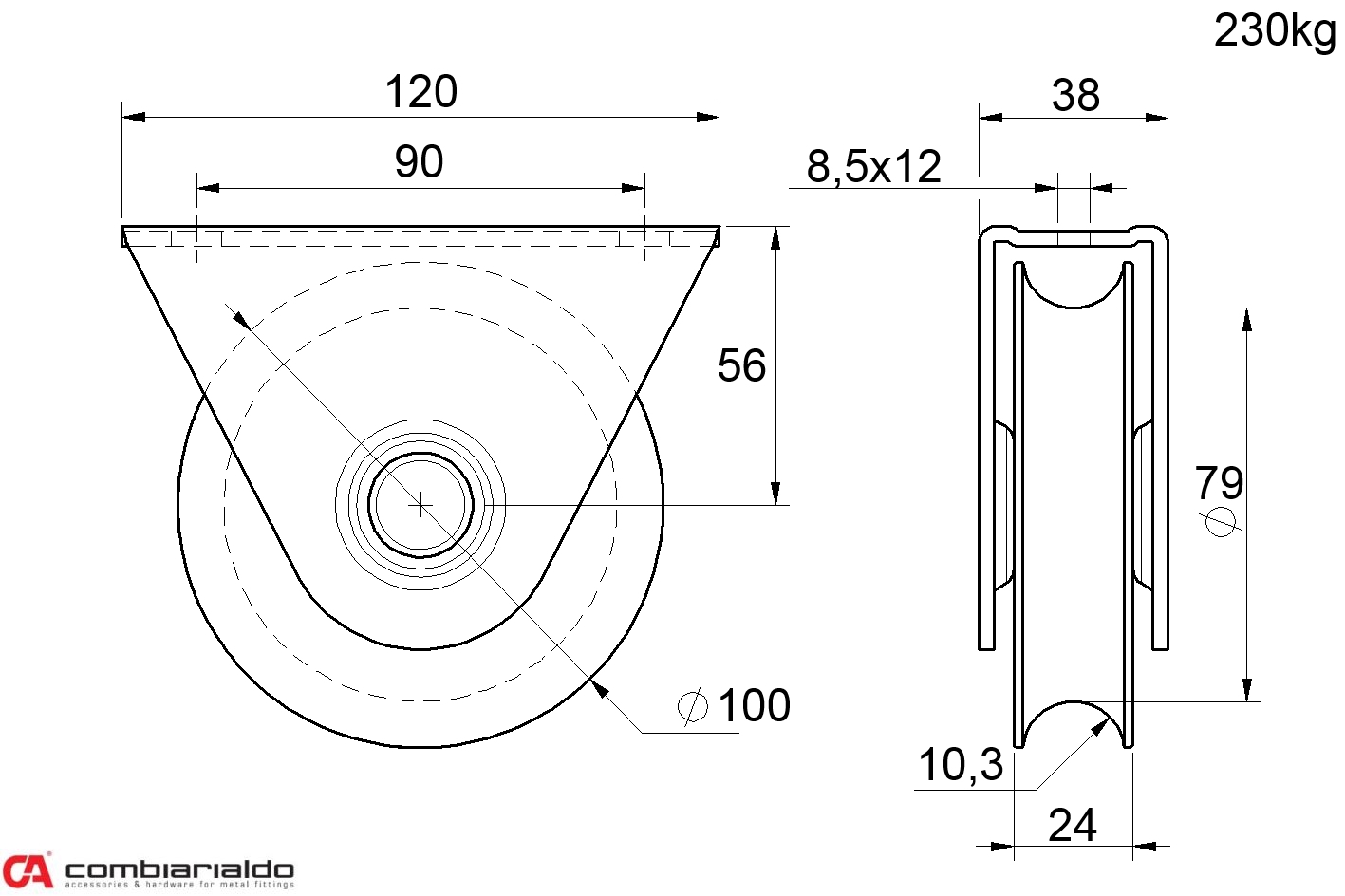 Vodiace koliesko ø 100 mm, pre C902/20, nosnosť 230 kg