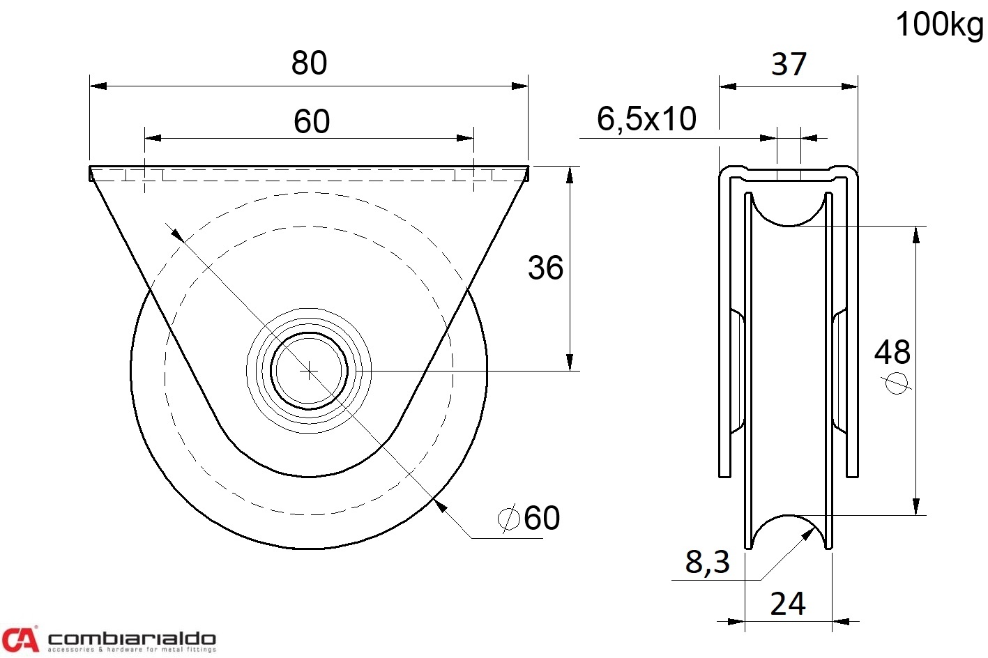 Vodiace koliesko ø 60 mm, pre C902/16, nosnosť 100 kg