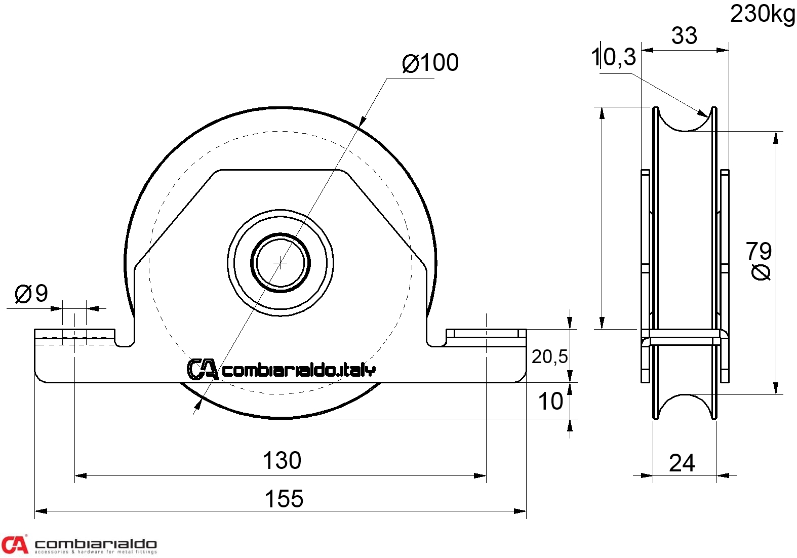 Vodiace koliesko ø 100 mm pre zapustenie, nosnosť 230 kg
