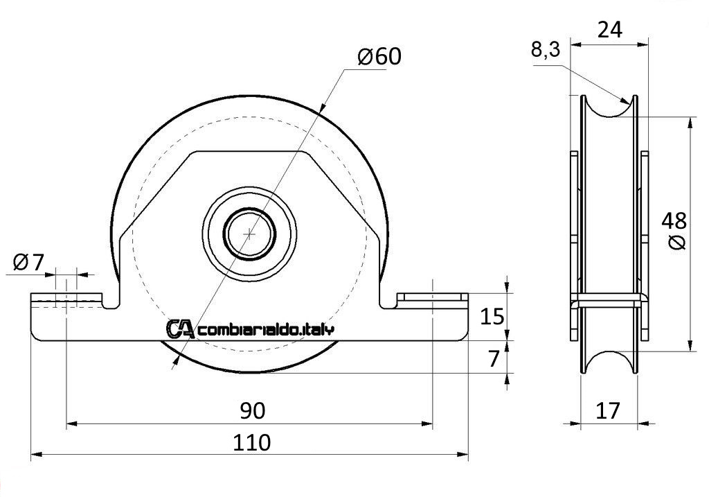 Vodiace koliesko ø 60 mm pre zapustenie, nosnosť 100 kg