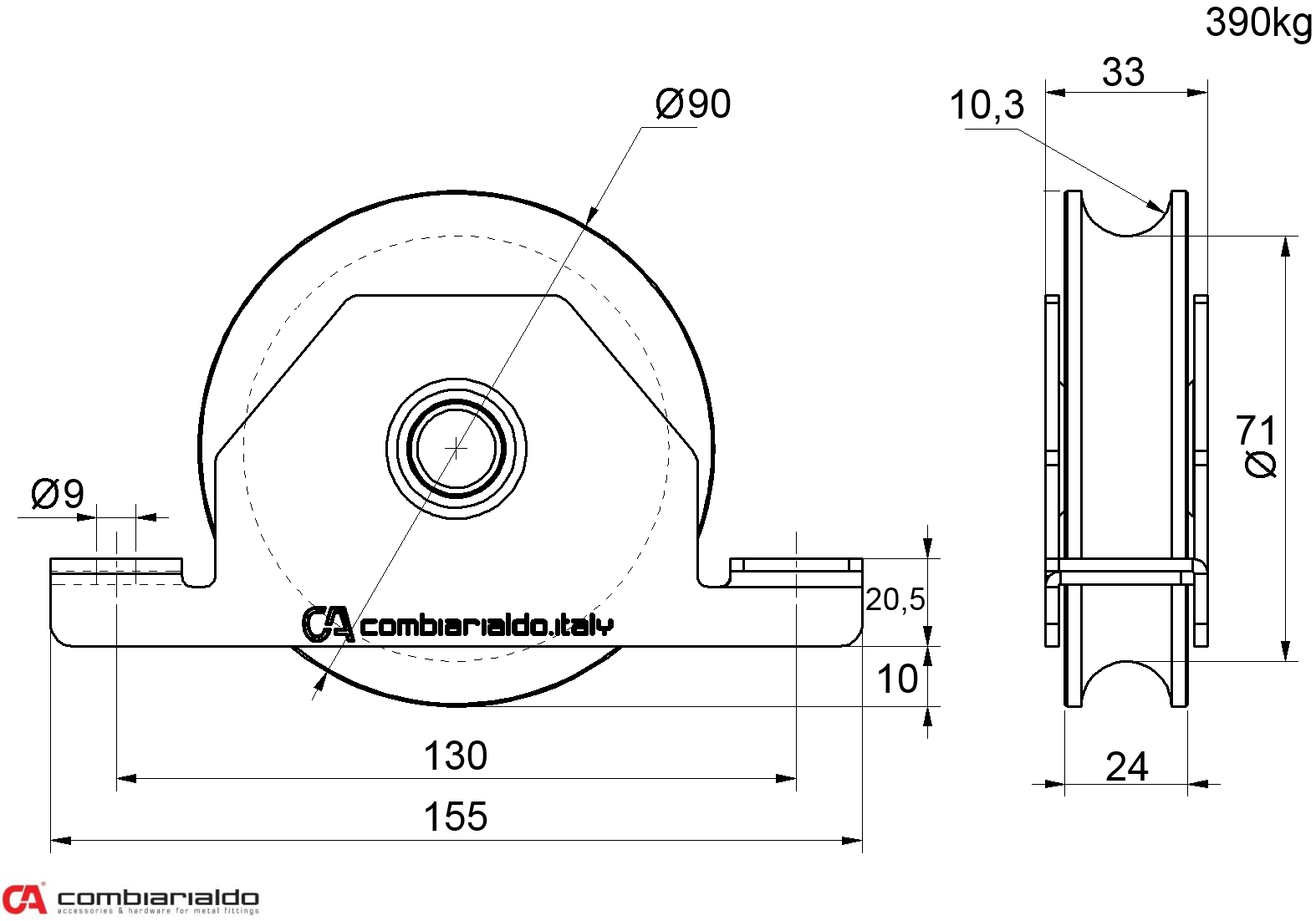 Vodiace koliesko ø 90mm pre zapustenie, nosnosť 390 kg