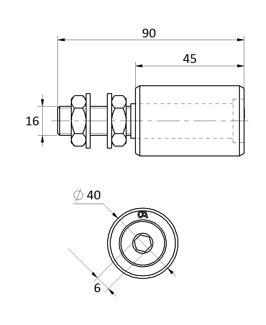 Nylonový vodiaci valček ø 40 x 45 mm, M16 pre horné vedenie