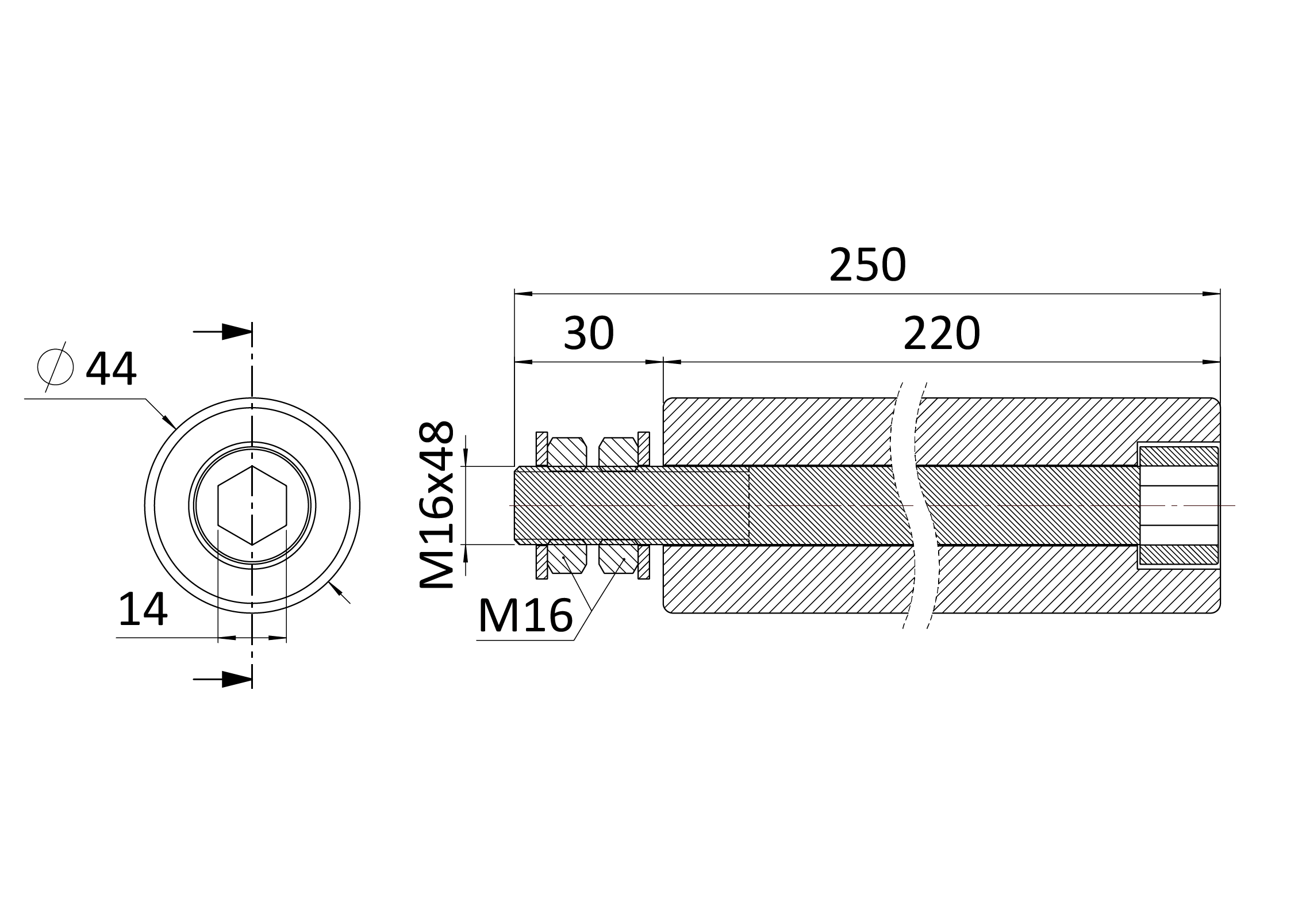 Nylonový vodiaci valček ø 45 x 220 mm, M16 pre horné vedenie