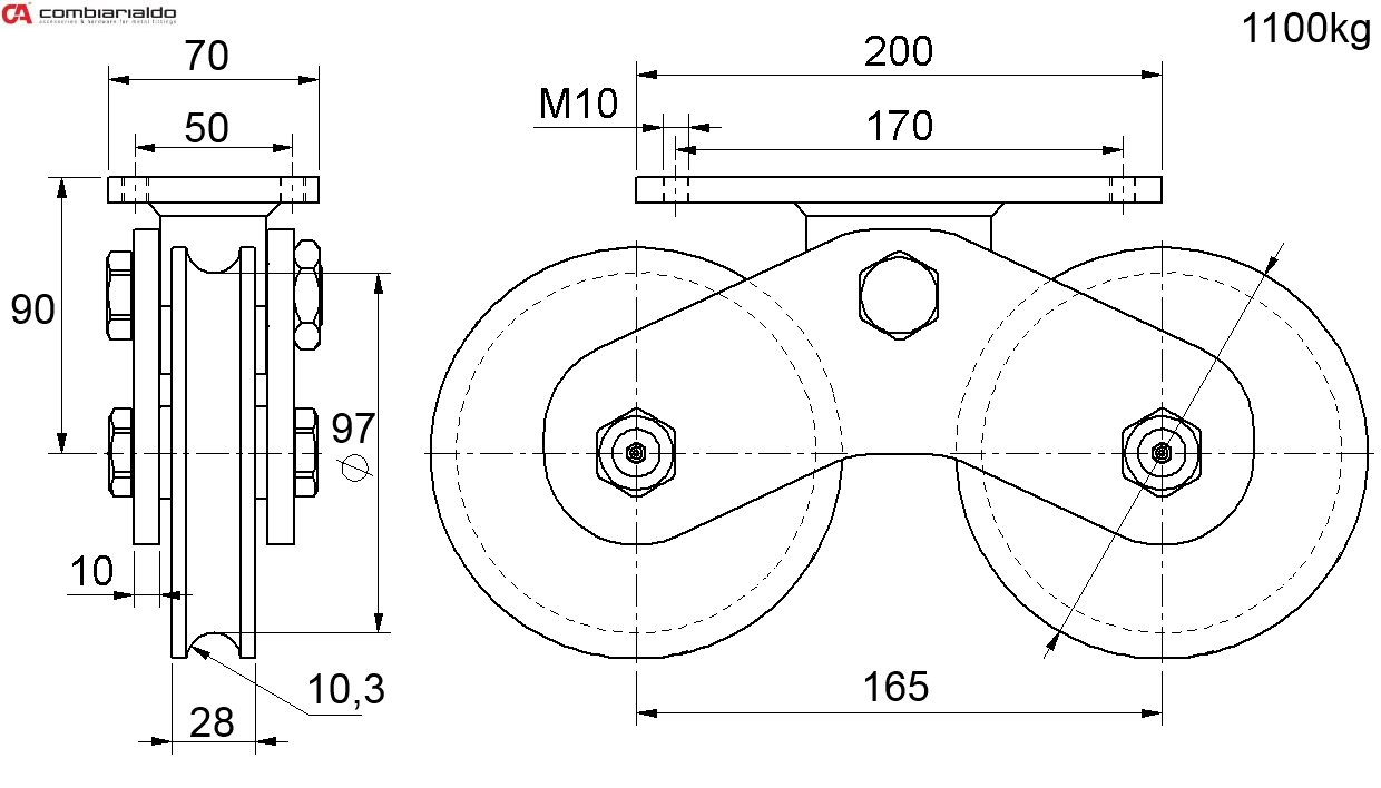 Vodiaca kladka dvojložisková ø 120 mm, nosnosť 1100 kg, Zn