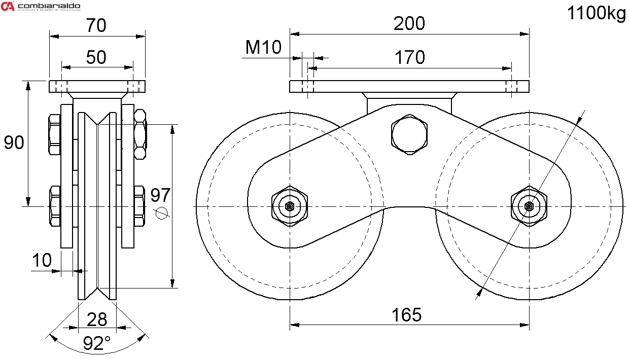 Vodiaca kladka dvojložisková ø 120 mm, nosnosť 1100 kg, Zn