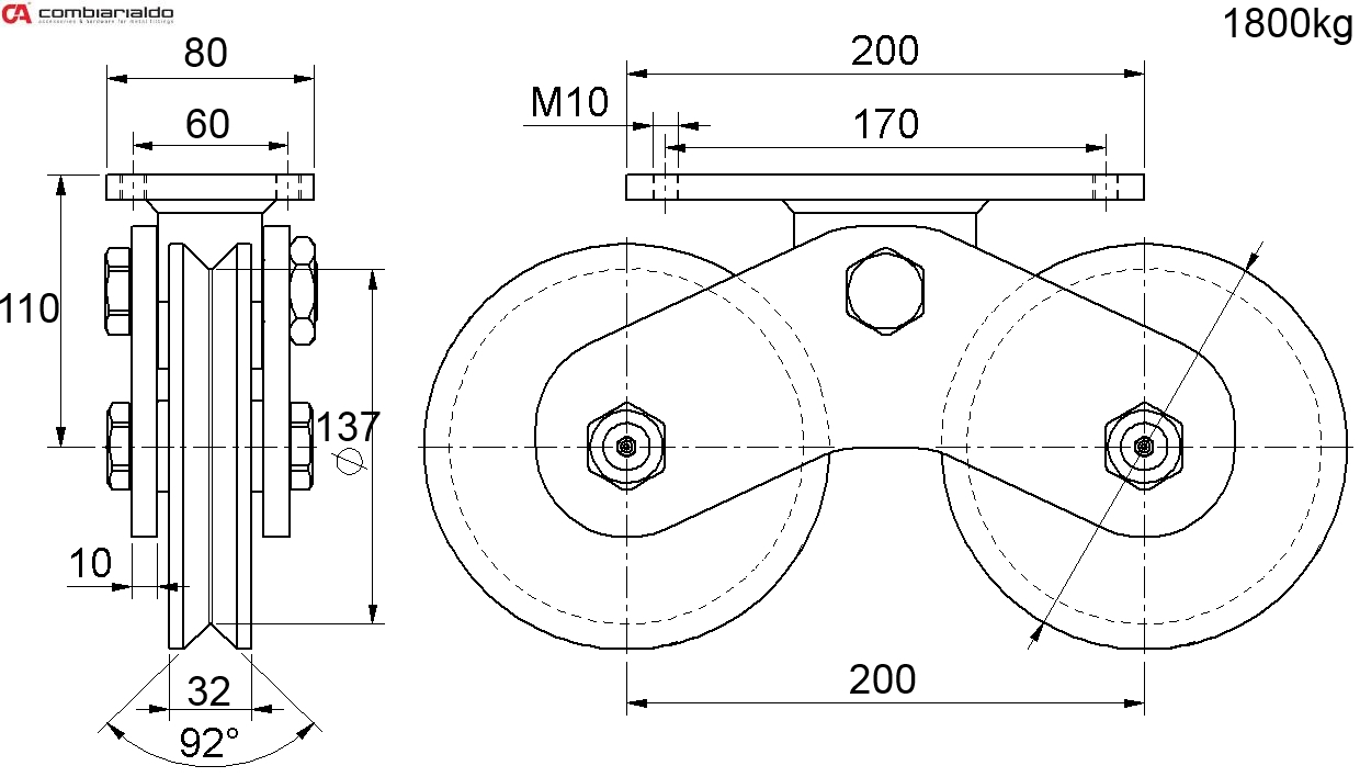 Vodiaca kladka dvojložisková ø 160 mm, nosnosť 1800 kg, Zn