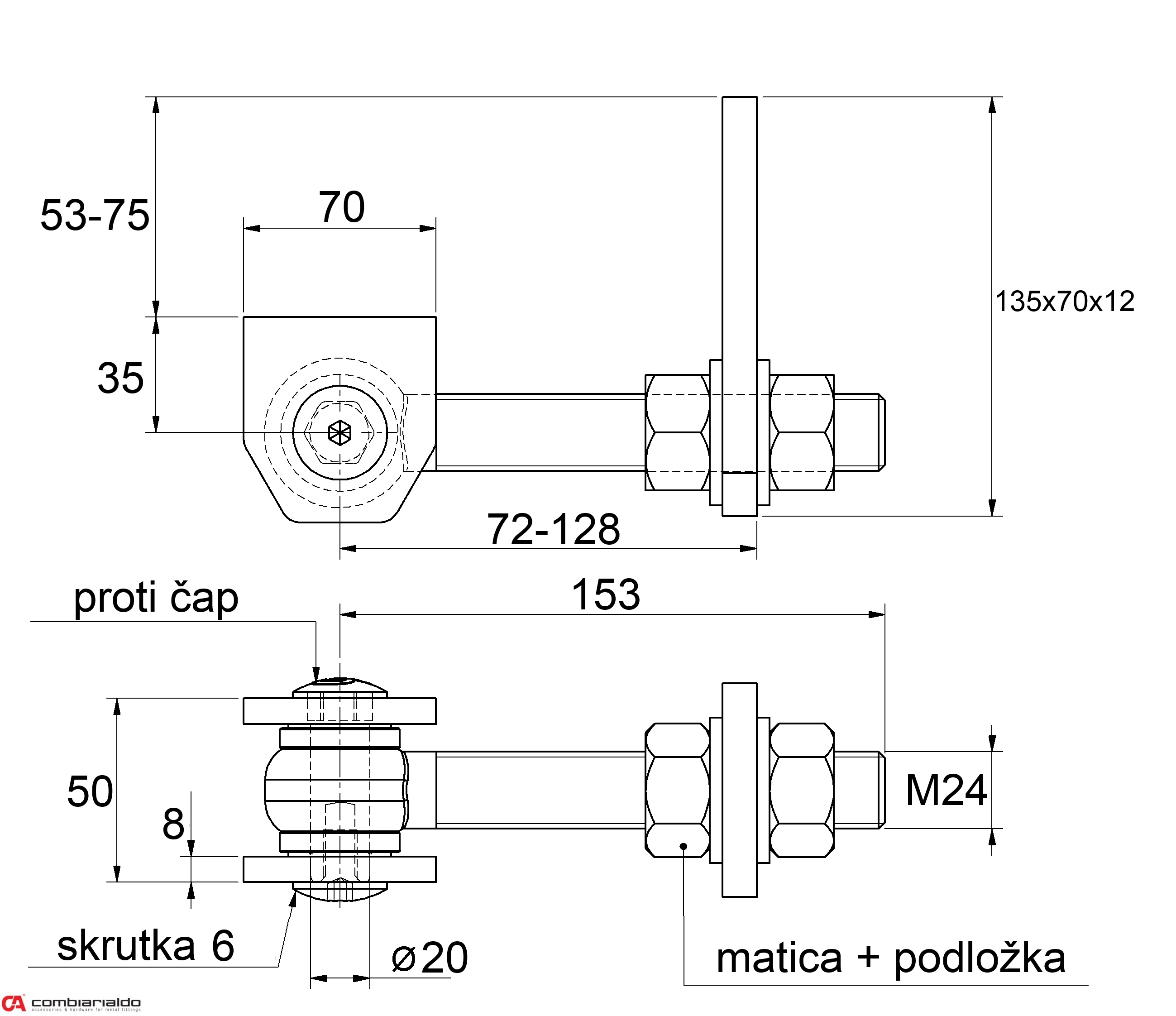 Navárací záves M24, otvárateľný 180°, nastaviteľný 2D