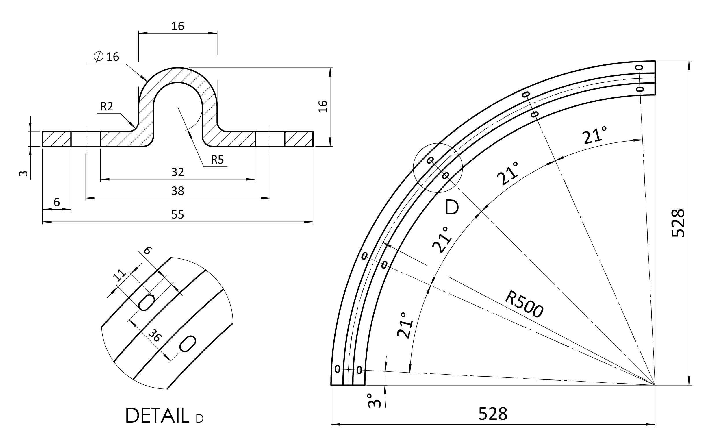 Vodiaci profil U ø 16 mm, polomer 0,5 m, zakrivenie 90°