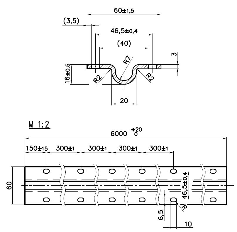 Vodiaci profil U ø 20 x 2000 mm pre posuvné brány