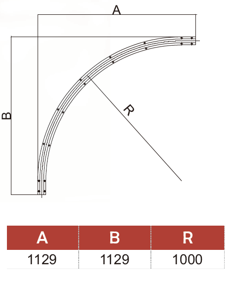 Vodiaci U profil ø 20 mm, polomer 1 m, zakrivenie 90°