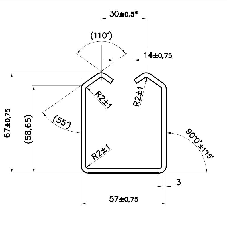 Profil GRANDE 57 x 68 x 3 x 3000 mm