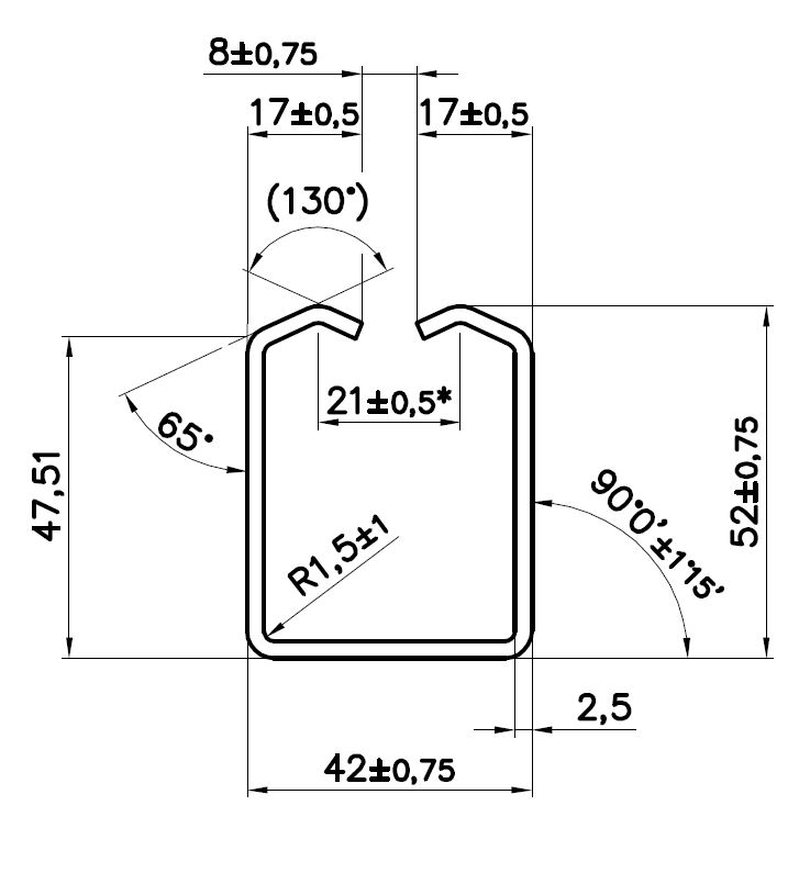 Profil MEDIO 42 x 52 x 2,5 x 4000 mm